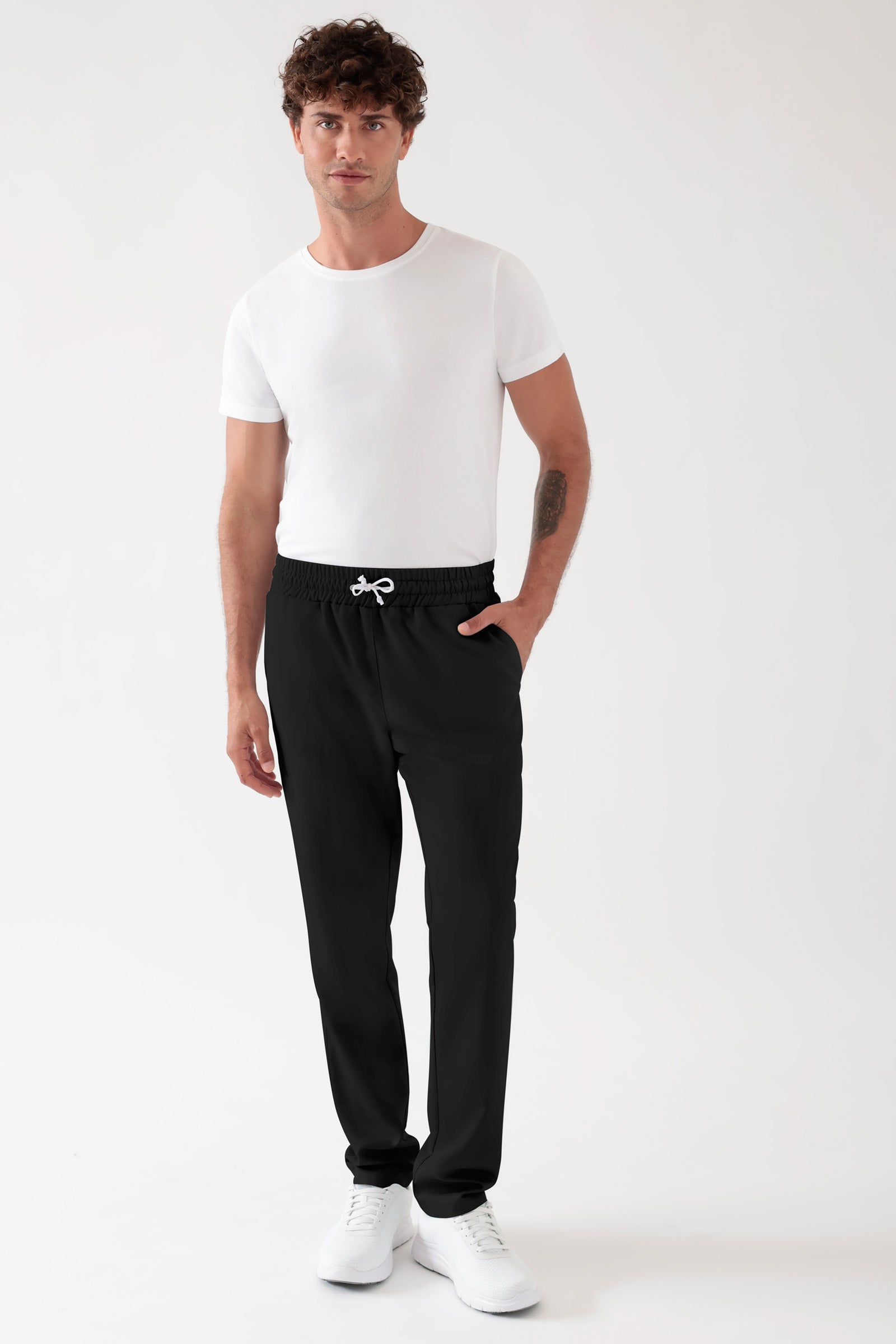 TENCEL™ Pantalon mixte - Ceinture élastique noir, Vue de face 