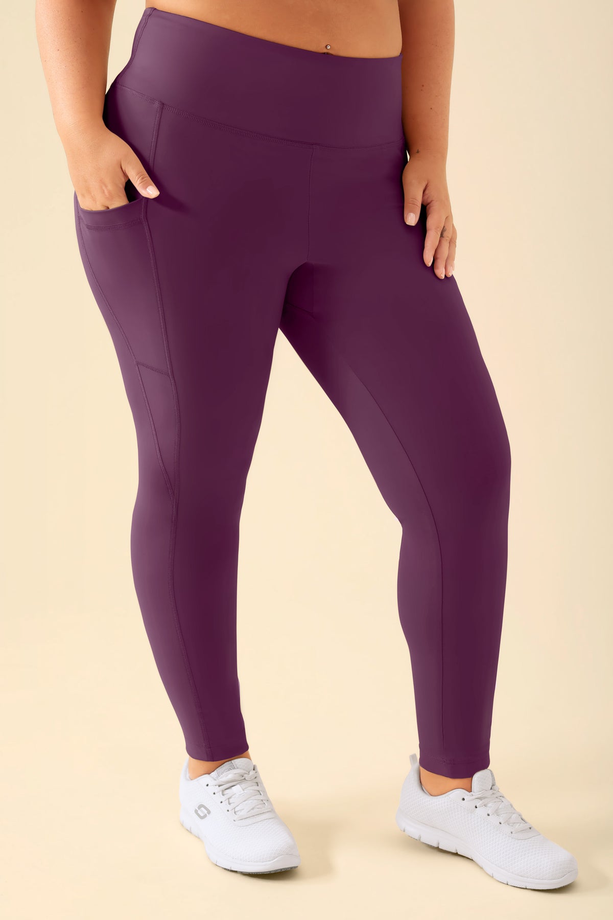 KAERE Leggings Femme - super élastique prune, Vue de face 