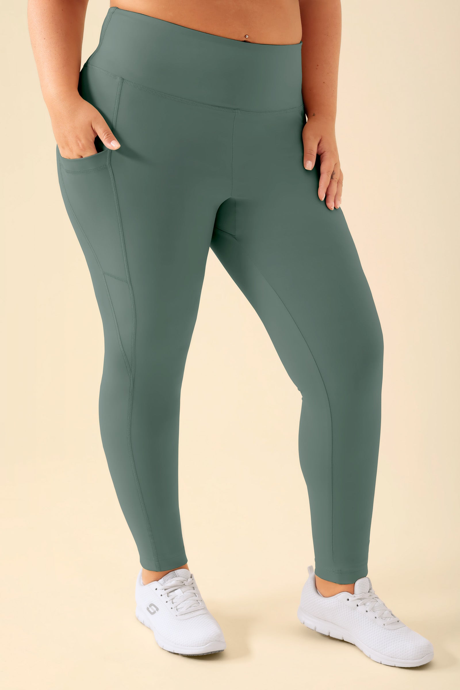 KAERE Leggings Femme - super élastique vert foncé, Vue de face 