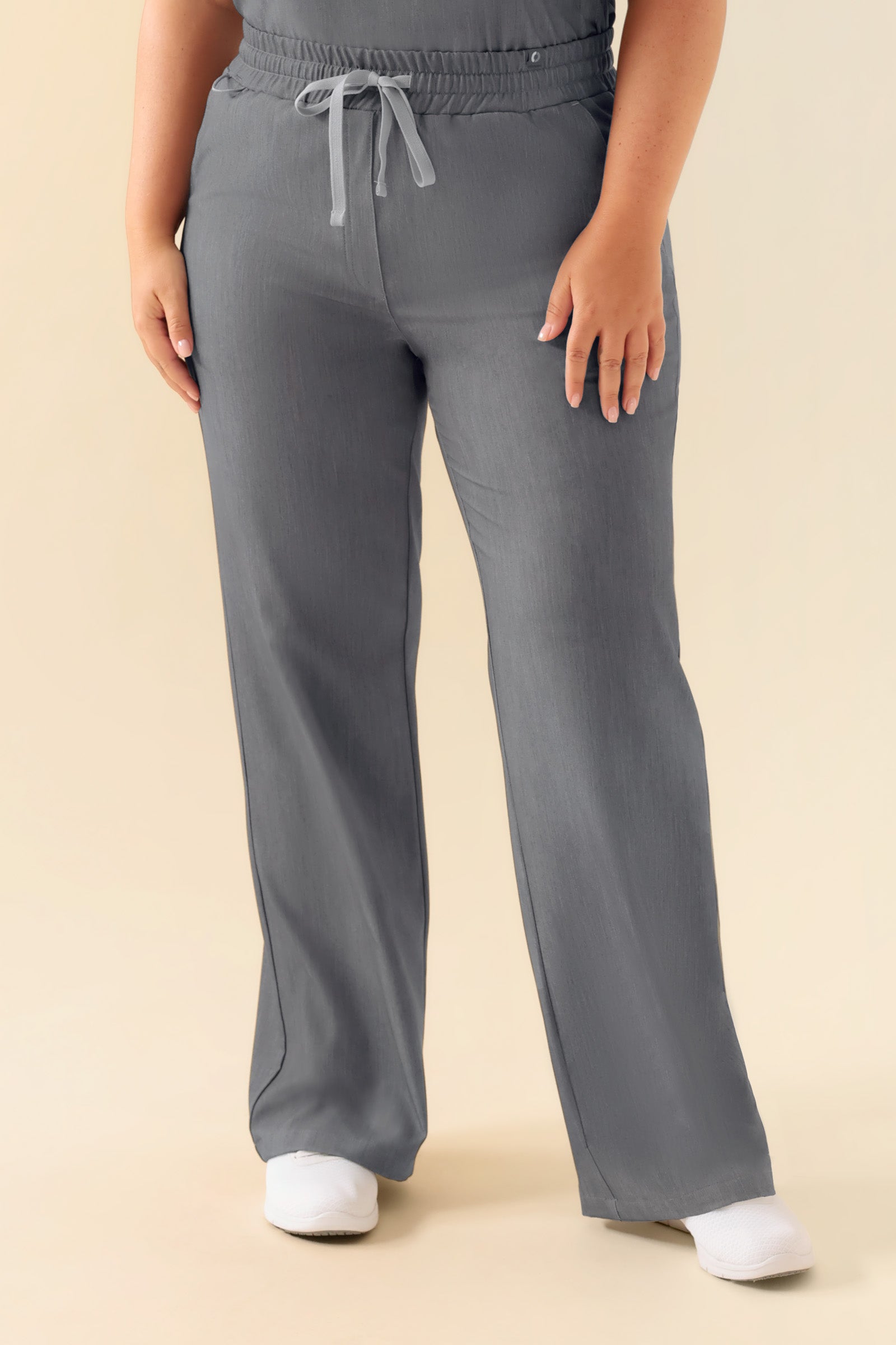 KAERE Pantalon Femme - large jambe gris chiné, Vue de face 