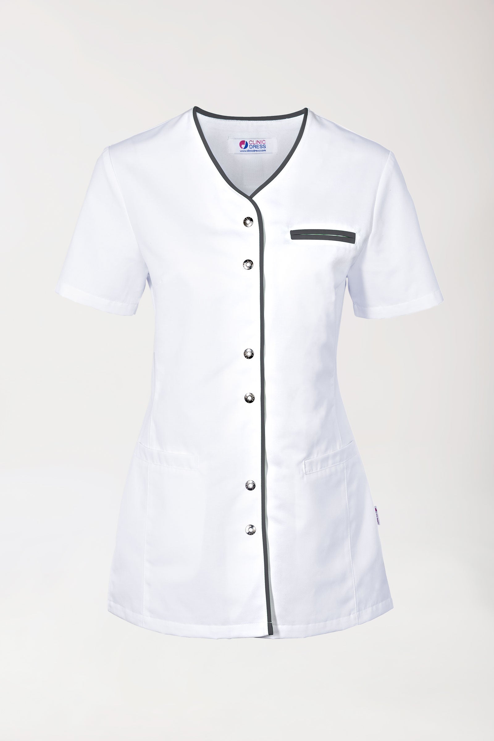 Blouse Beauté Femme - Boutonnée blanc/anthracite, Vue de face 