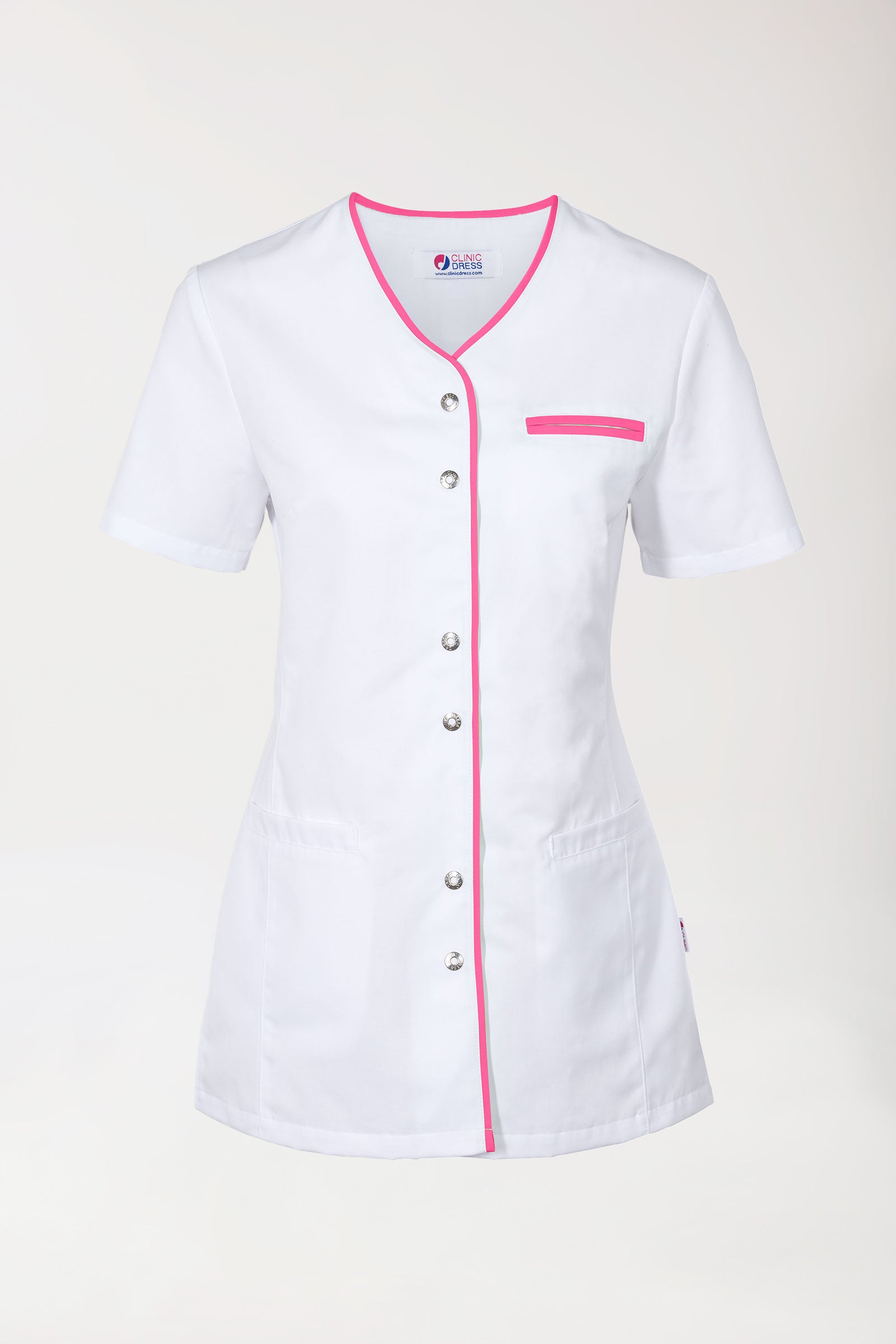 Blouse Beauté Femme - Boutonnée blanc/pink, Vue de face 