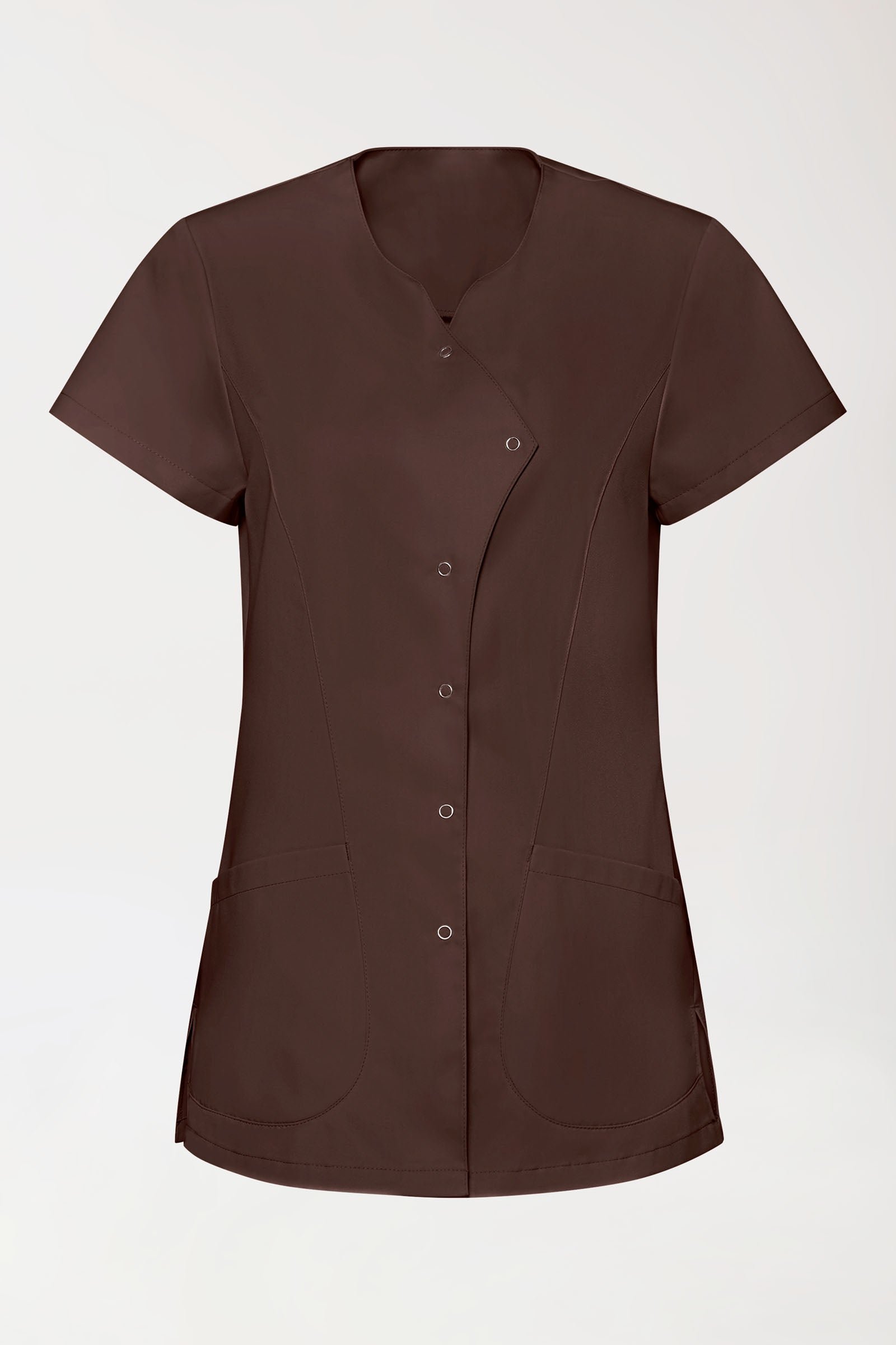 GREEN Blouse Stretch Femme - patte de boutonnage asymétrique coffee, Vue de face 