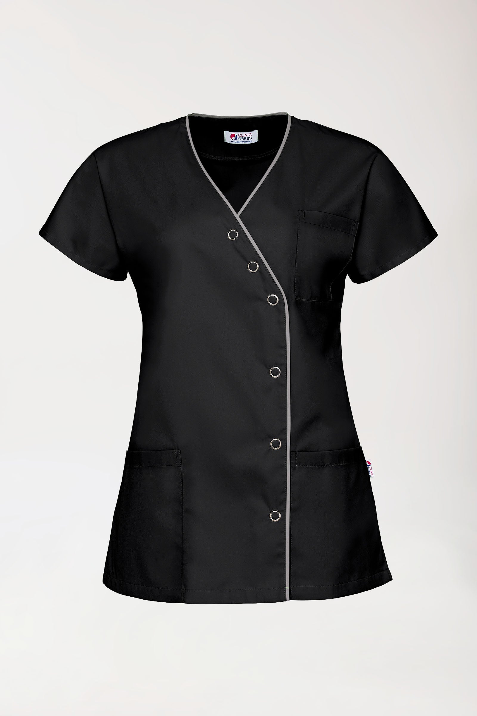 Blouse Beauté Femme - Patte pressions asymétrique noir/gris