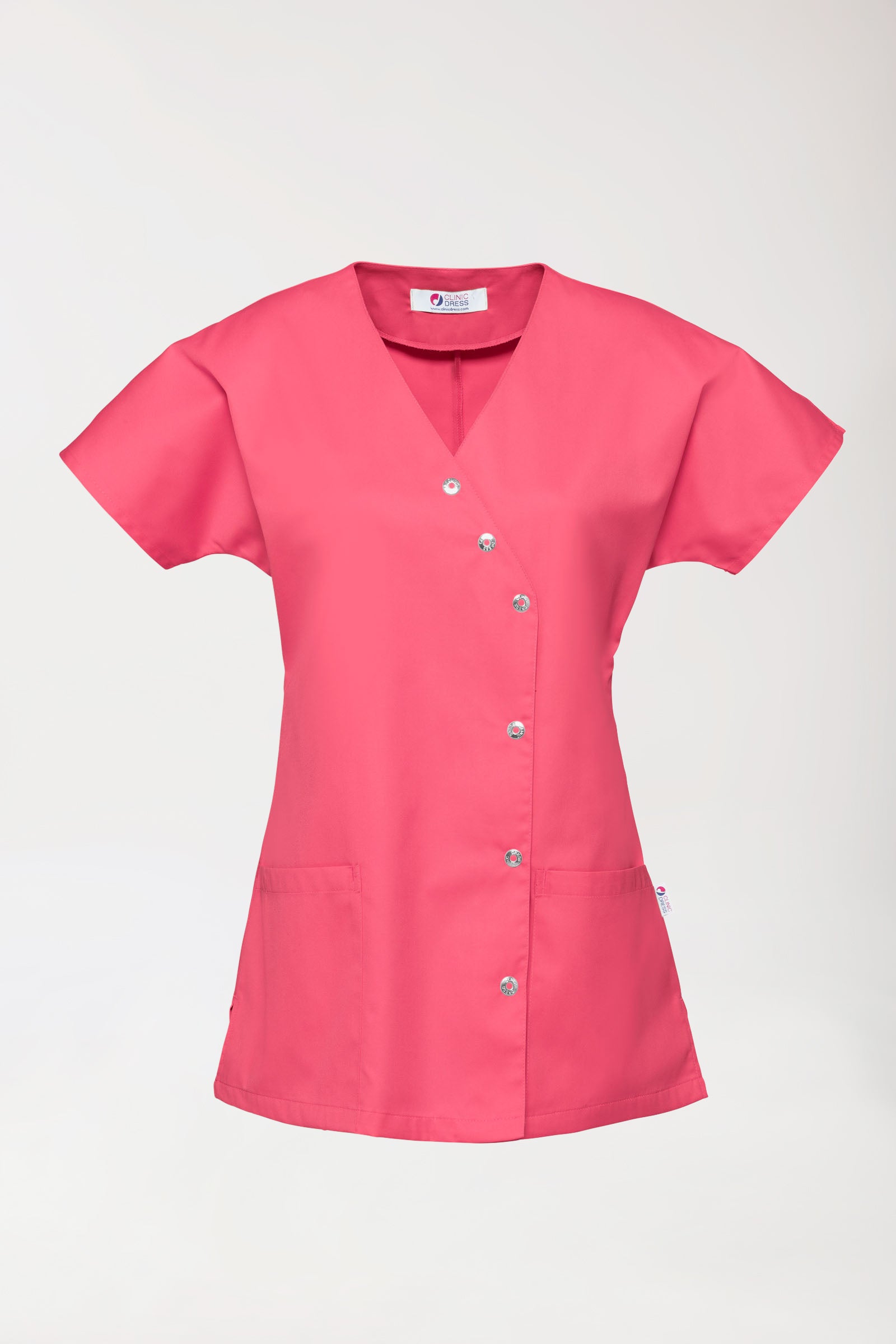 Blouse Beauté Femme - Patte pressions asymétrique rose lipstick, Vue de face 