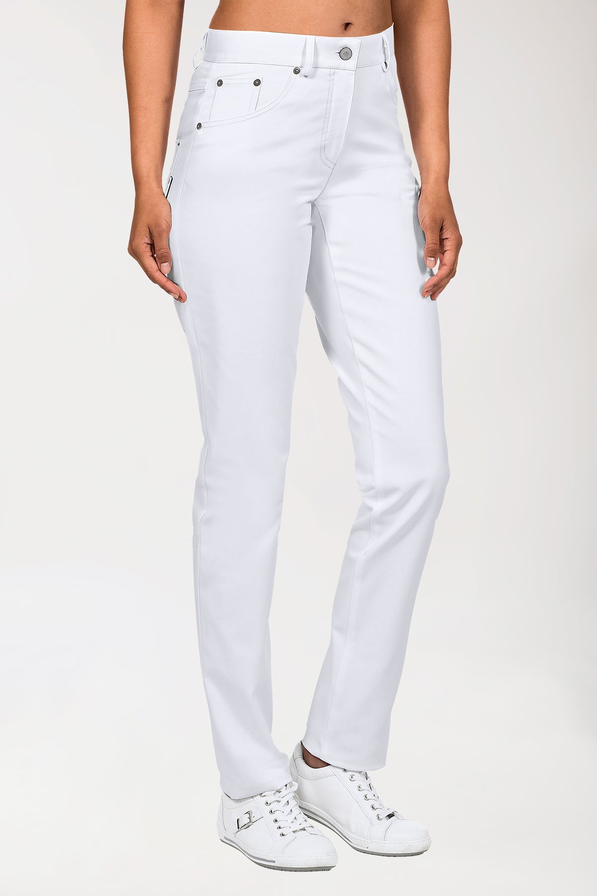 Pantalon 5 poches Femme - Taille longue blanc