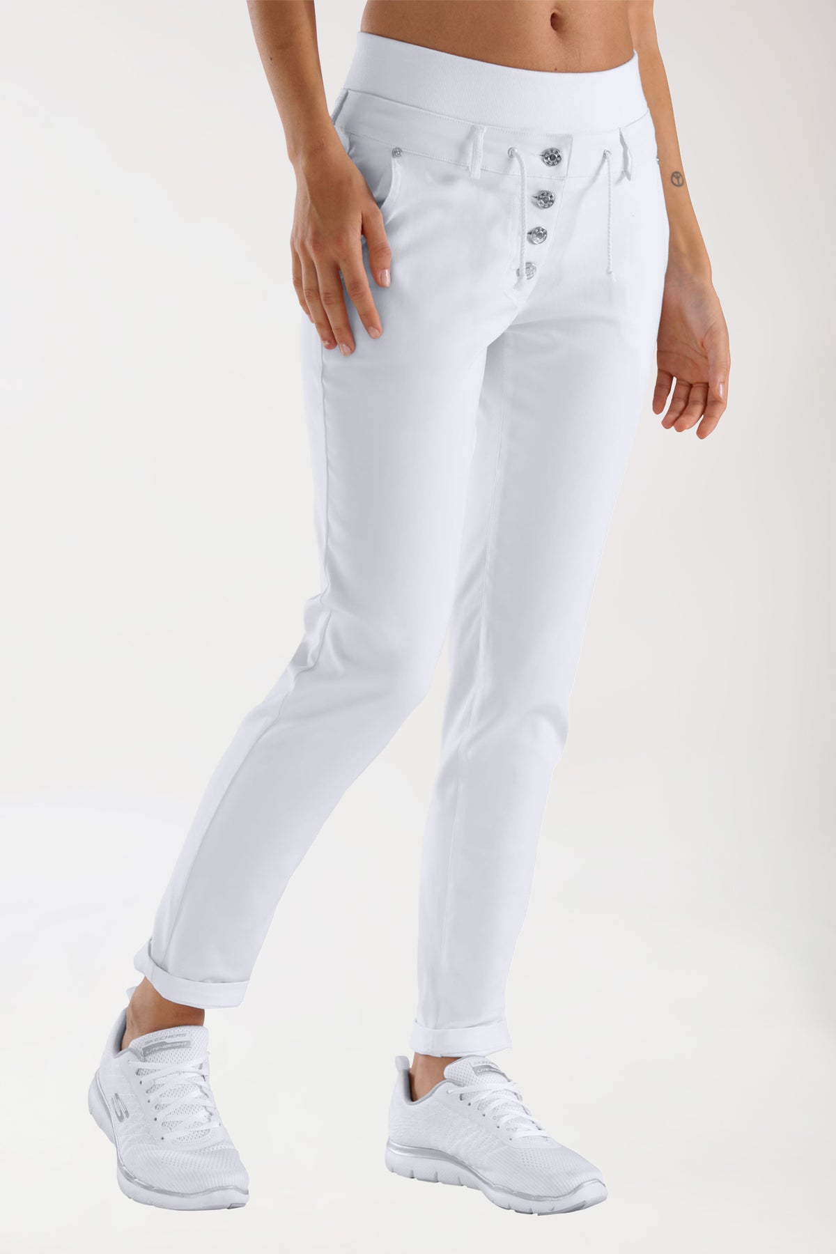 Comfort Stretch Pantalon Femme - Ceinture élastique en maille blanc, Vue de face 