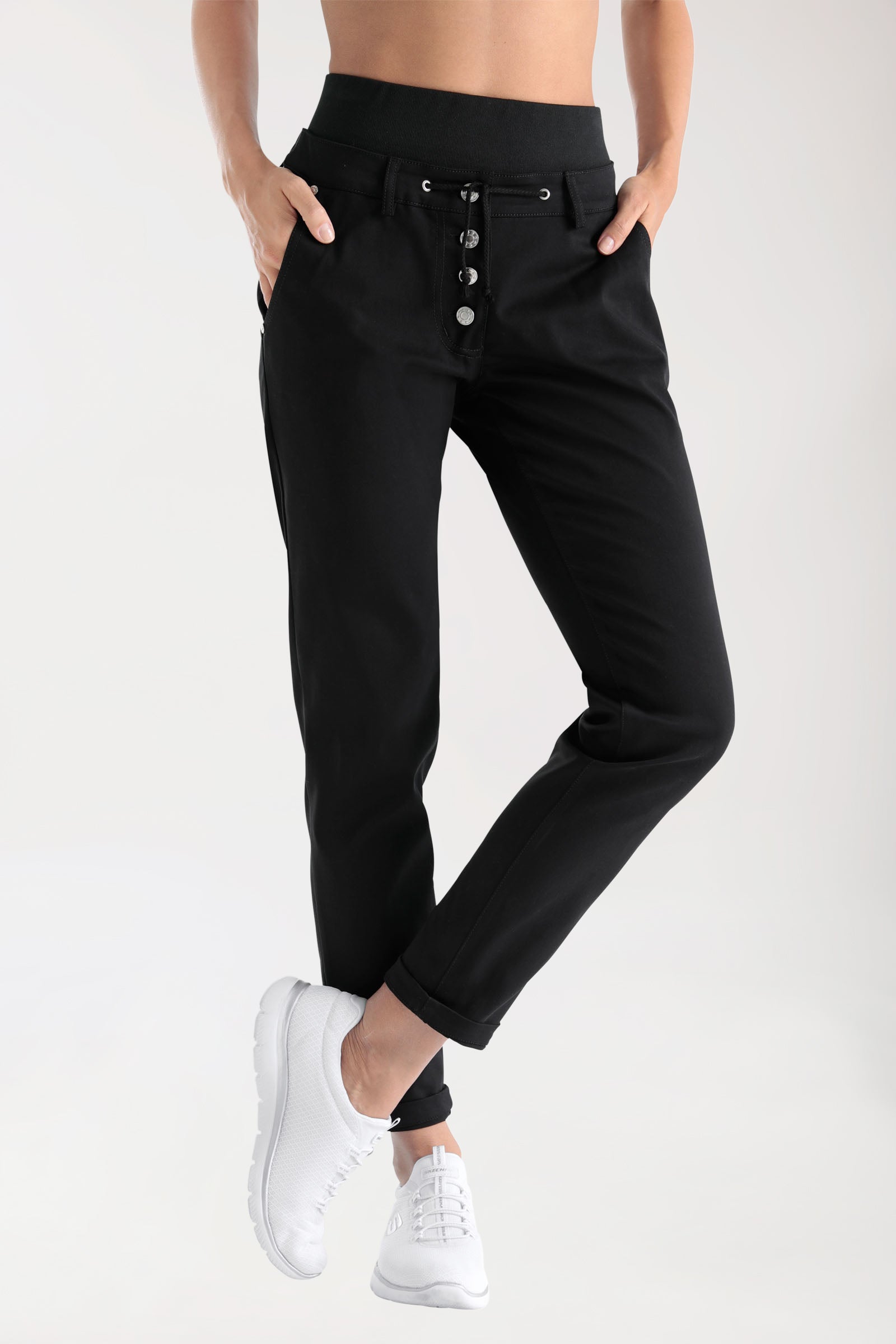 Comfort Stretch Pantalon Femme - Ceinture élastique en maille noir