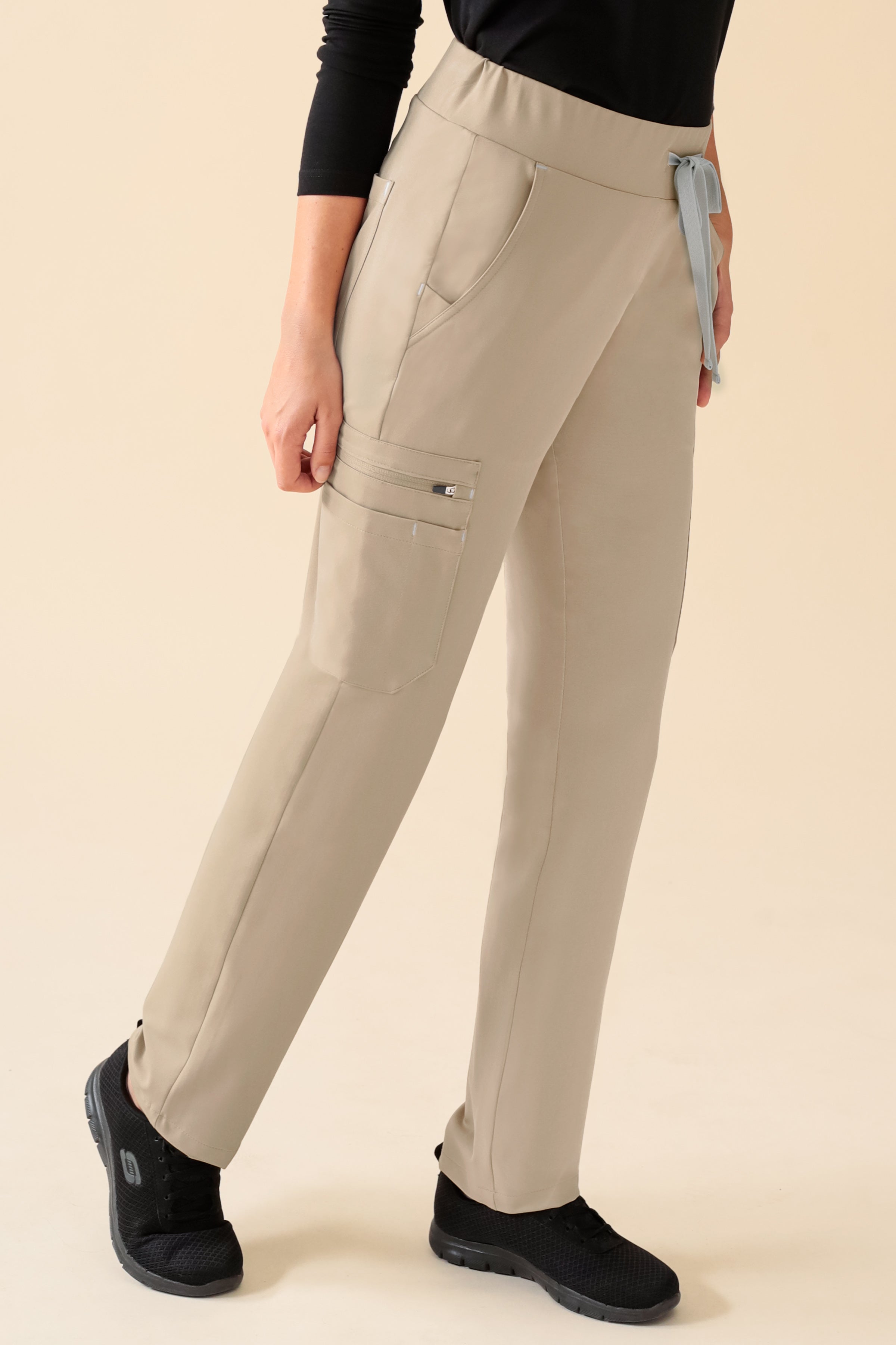 KAERE Pantalon Femme - avec poches cargo Taille courte sable
