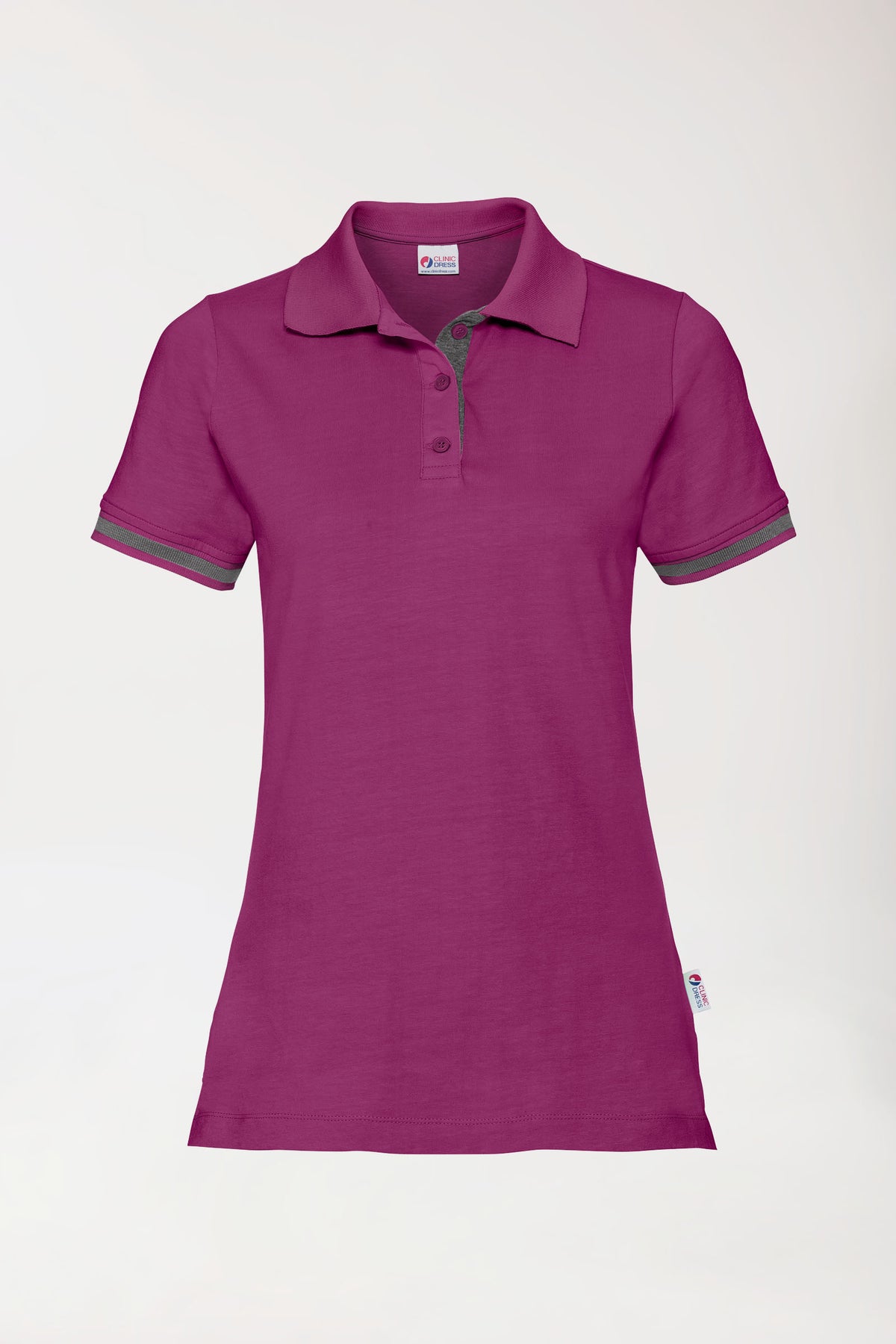 T-shirt Stretch Femme - Col polo berry/gris chiné foncé, Vue de face 