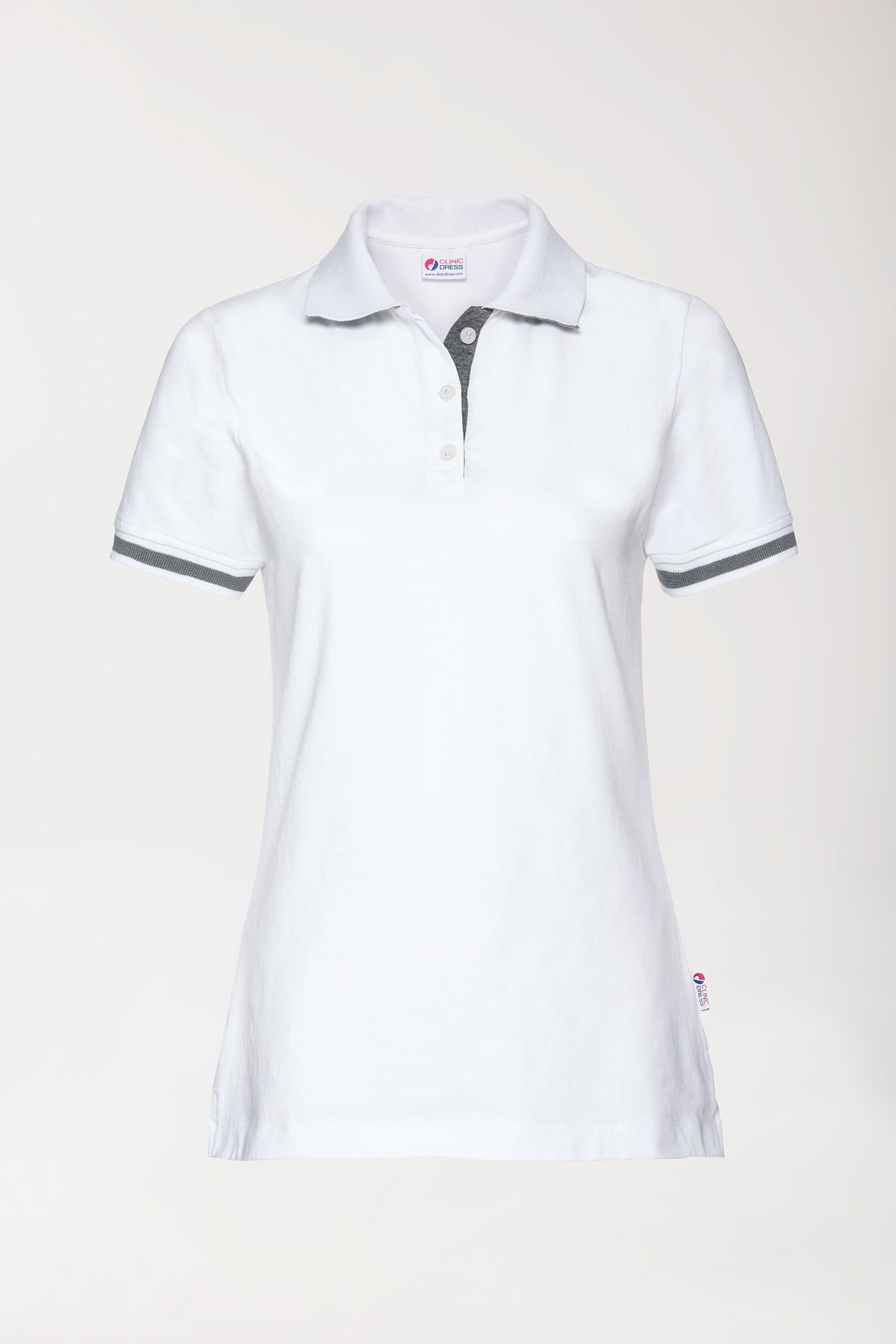 T-shirt Stretch Femme - Col polo blanc/gris chiné foncé
