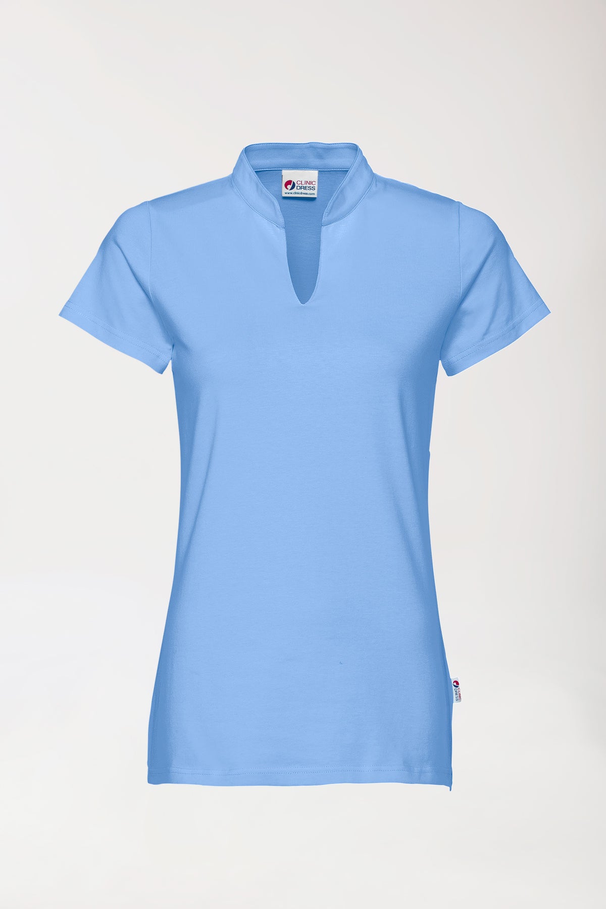 T-shirt Stretch Femme - Col officier bleu ciel, Vue de face 