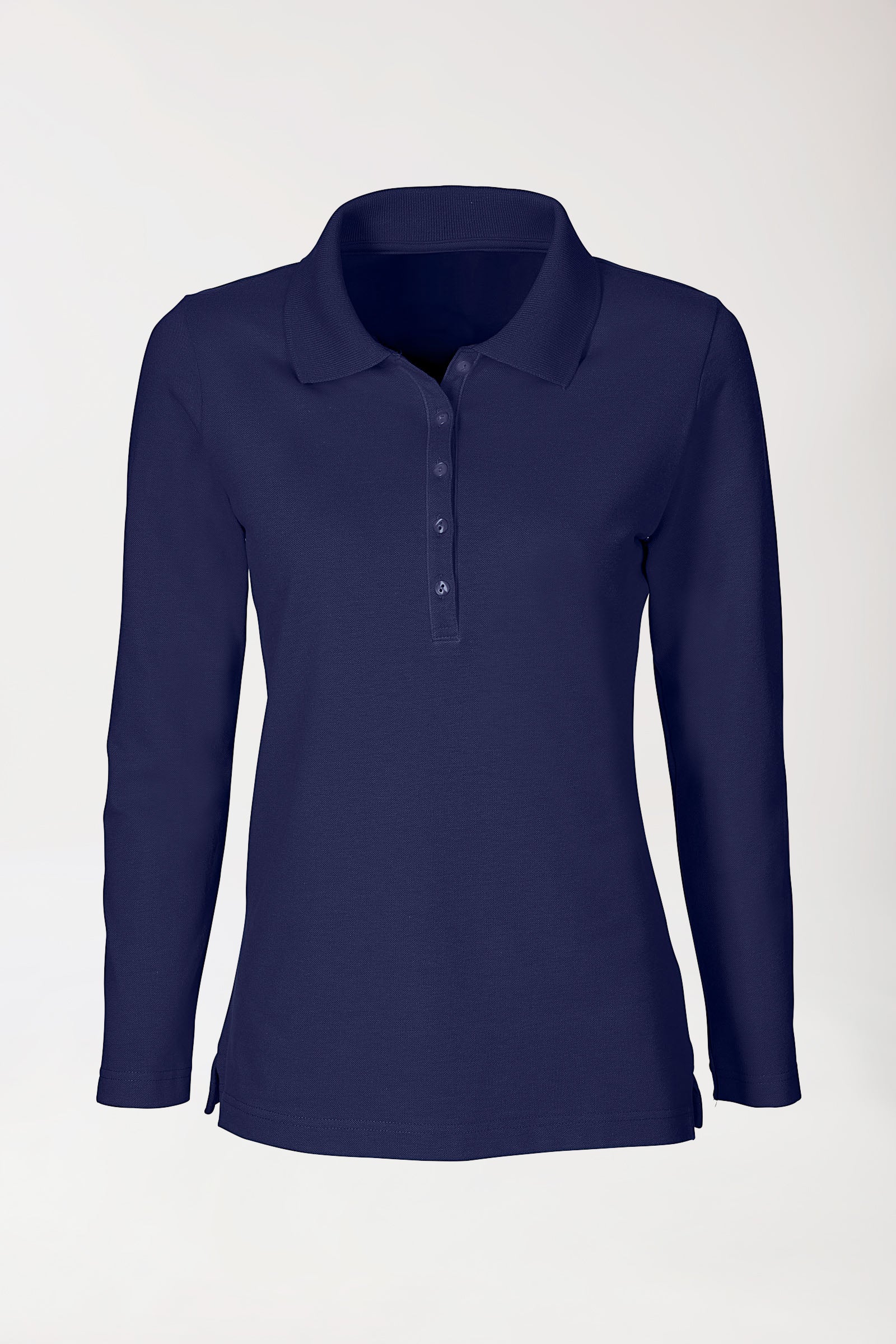 T-shirt Stretch Femme - Col polo et manche longue bleu navy