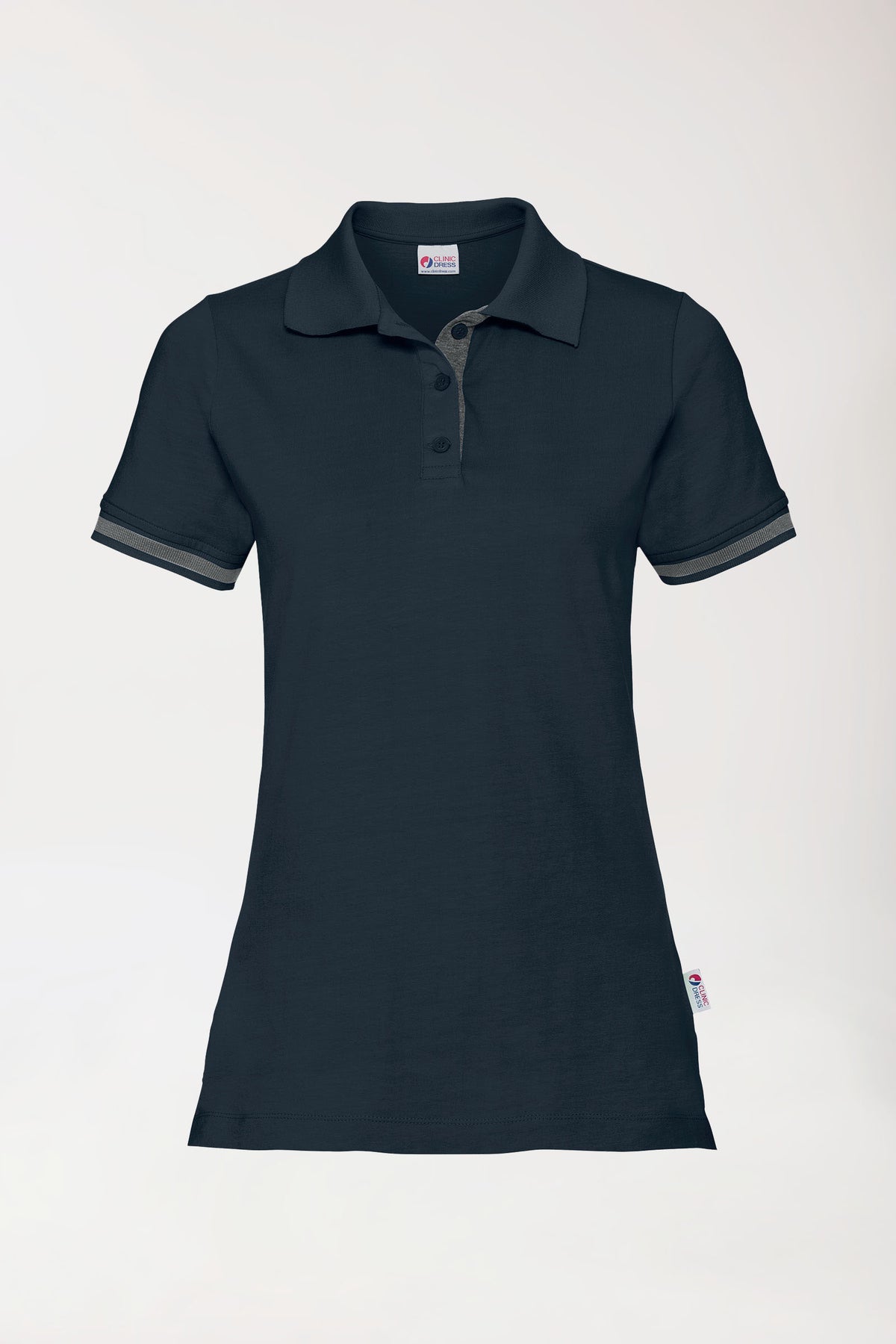 T-shirt Stretch Femme - Col polo bleu navy/gris chiné foncé, Vue de face 