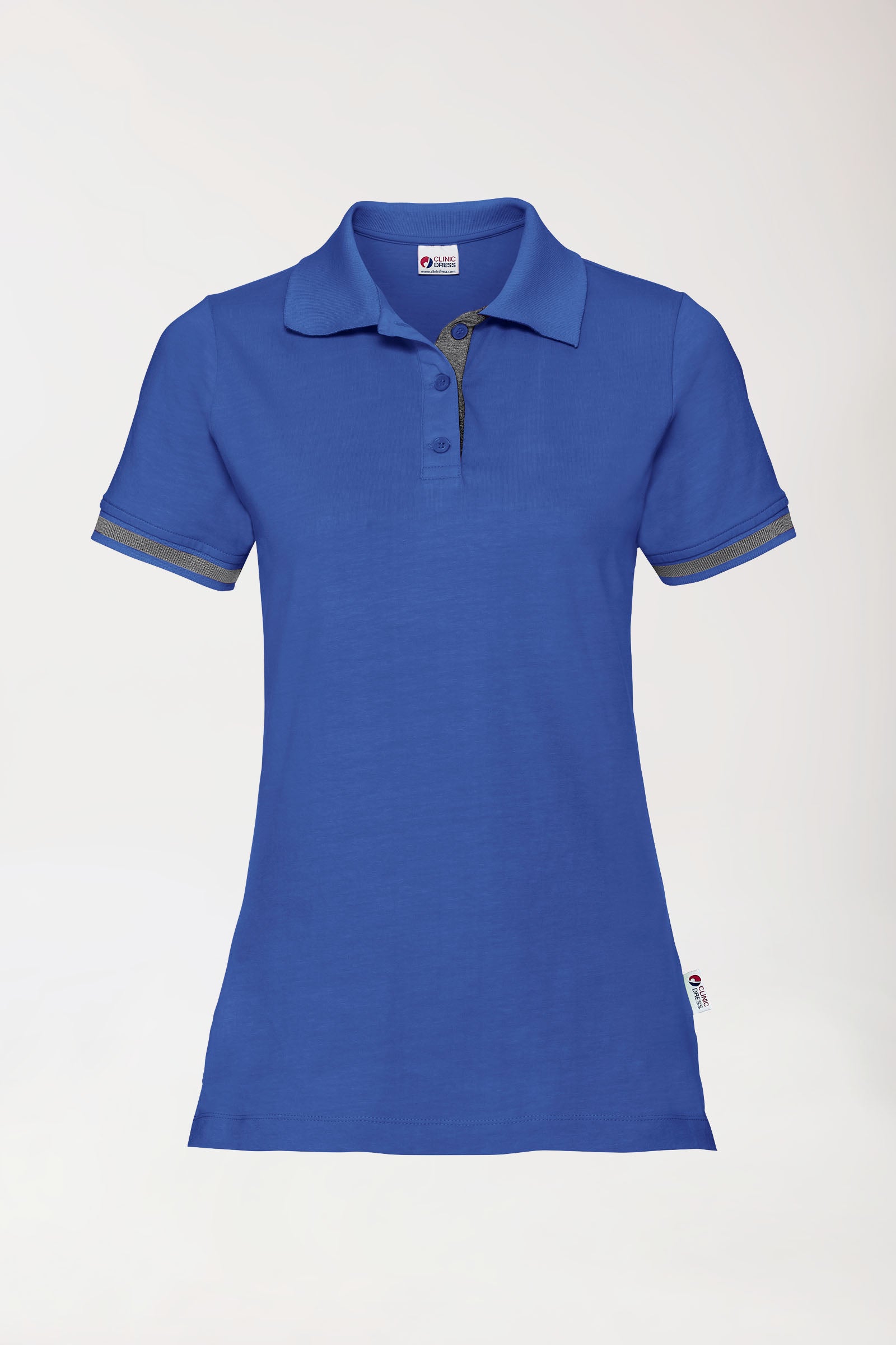 T-shirt Stretch Femme - Col polo bleu roi/gris chiné foncé