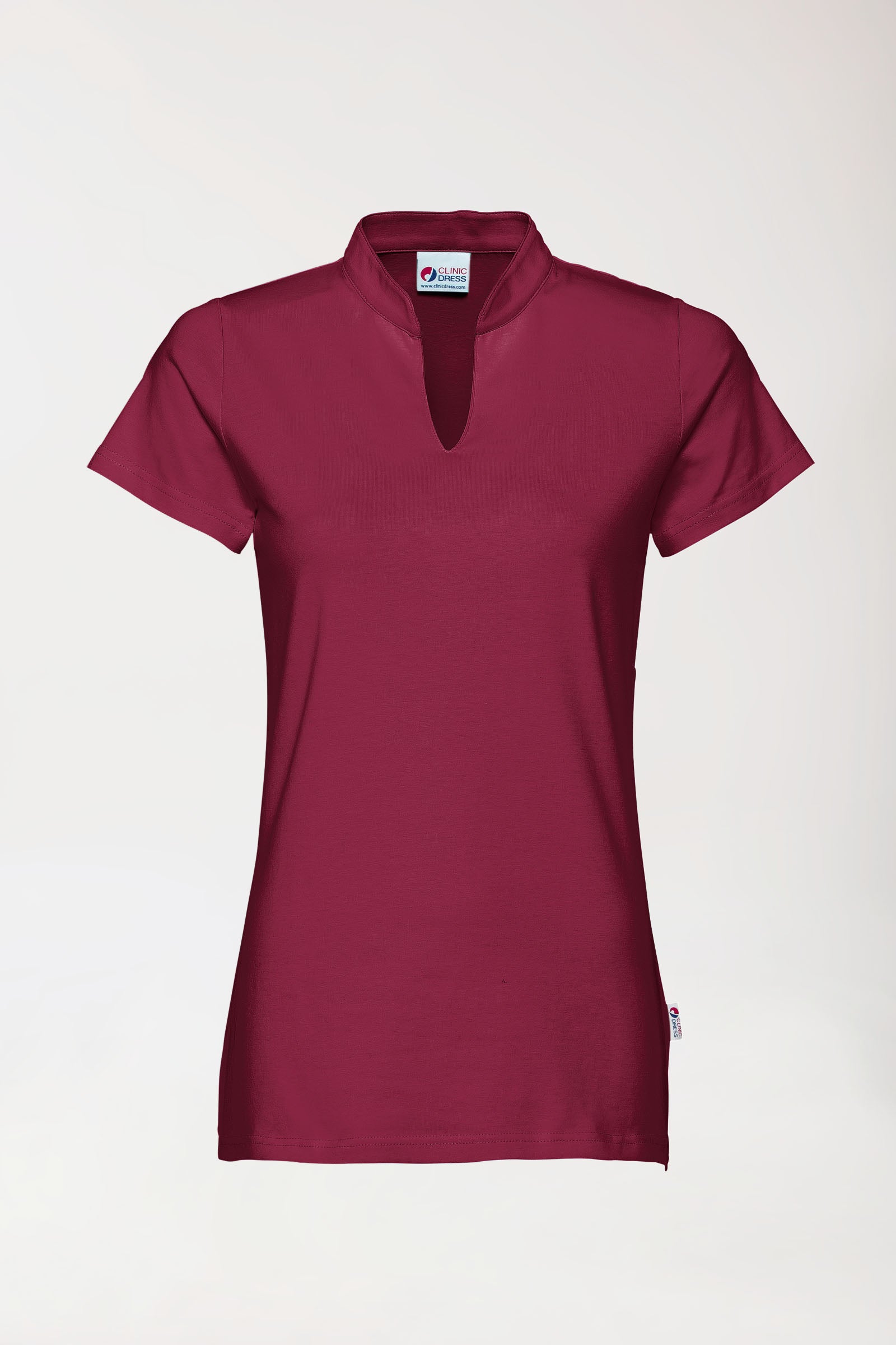 T-shirt Stretch Femme - Col officier bordeaux, Vue de face 