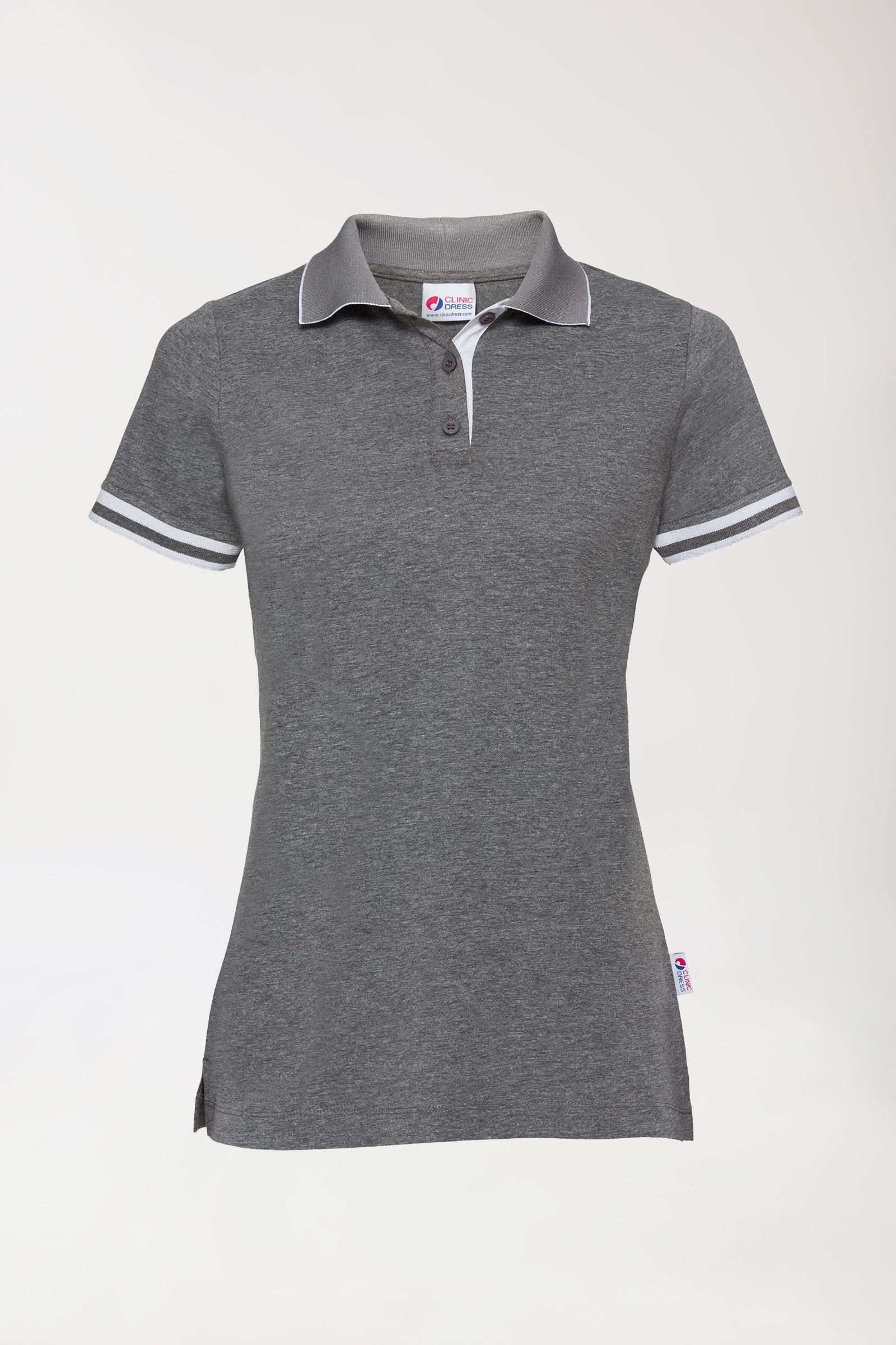 T-shirt Stretch Femme - Col polo gris chiné foncé/blanc