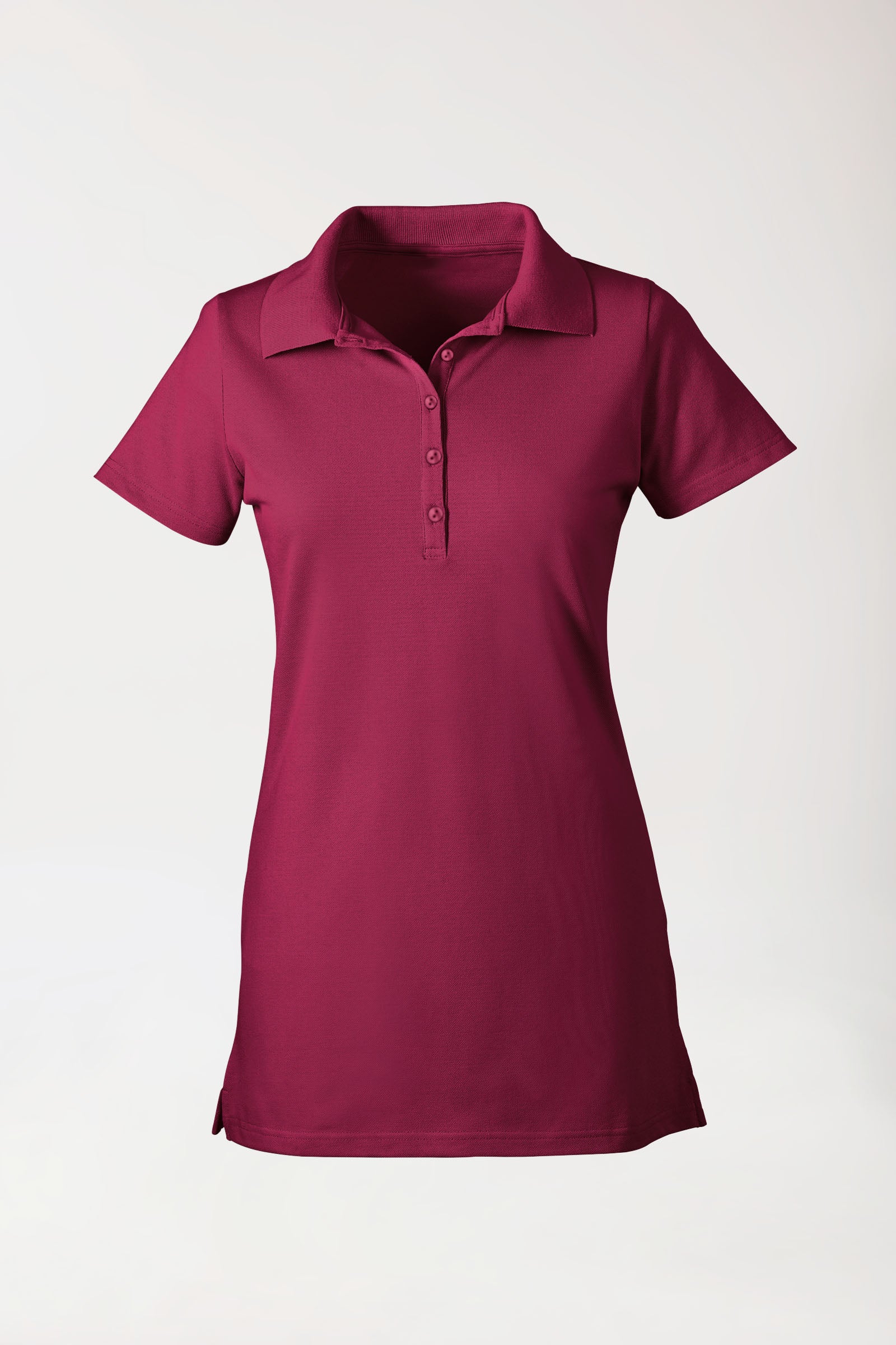 T-shirt long Stretch Femme - Col polo bordeaux, Vue de face 