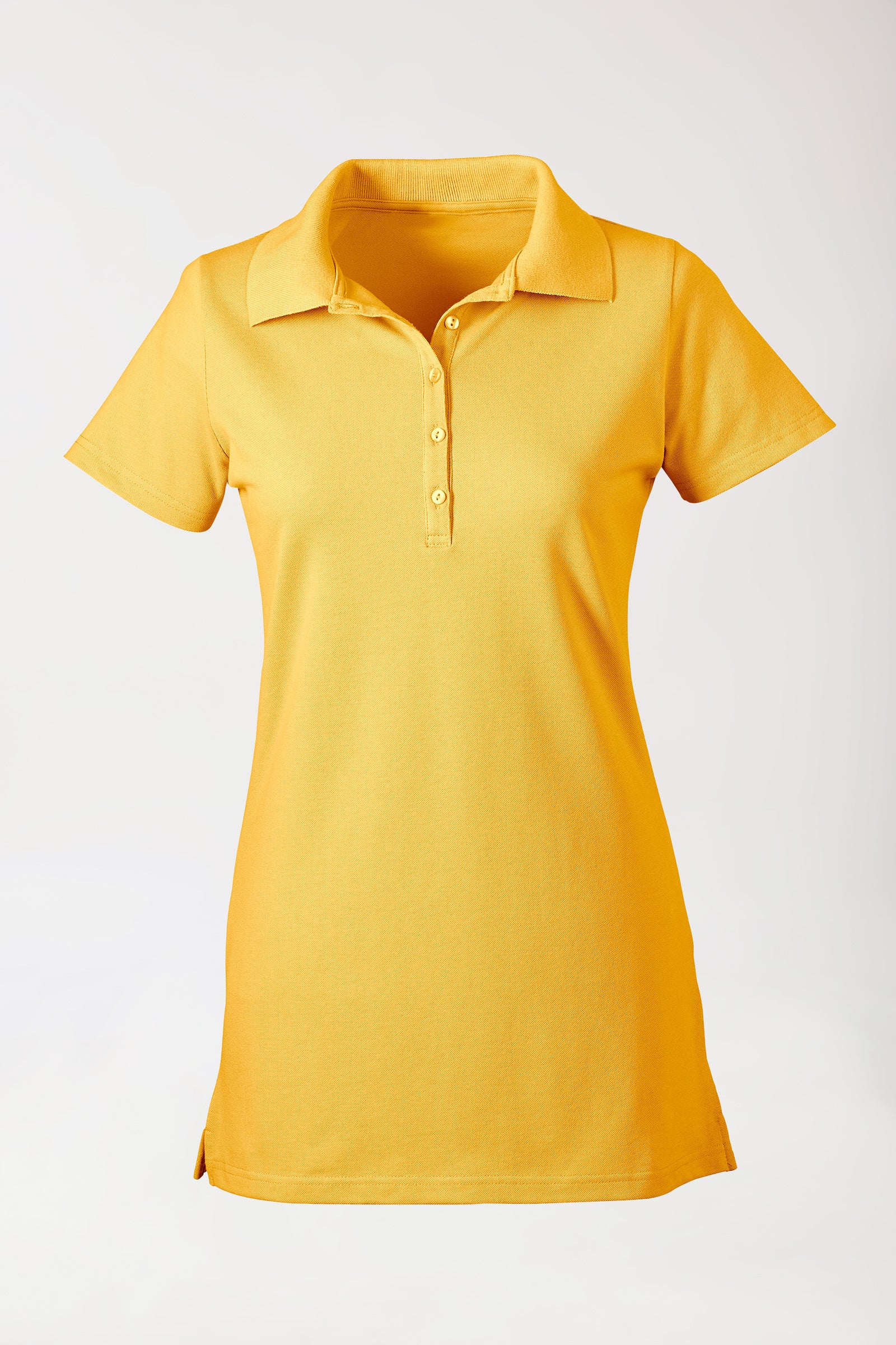 T-shirt long Stretch Femme - Col polo jaune soleil, Vue de face 