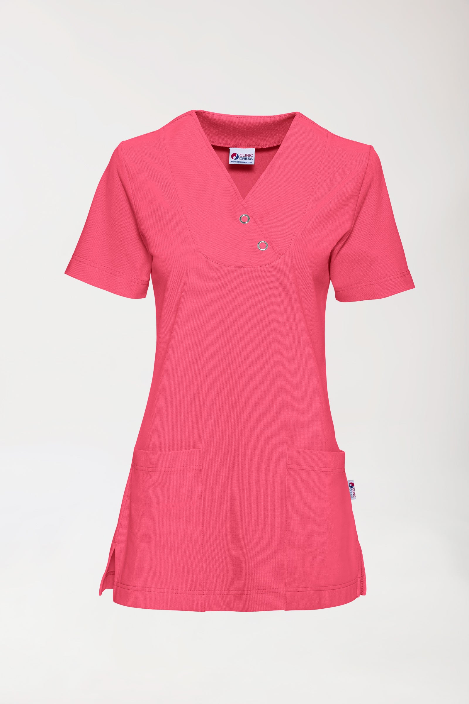T-shirt long Femme en Piqué - Col V rose lipstick