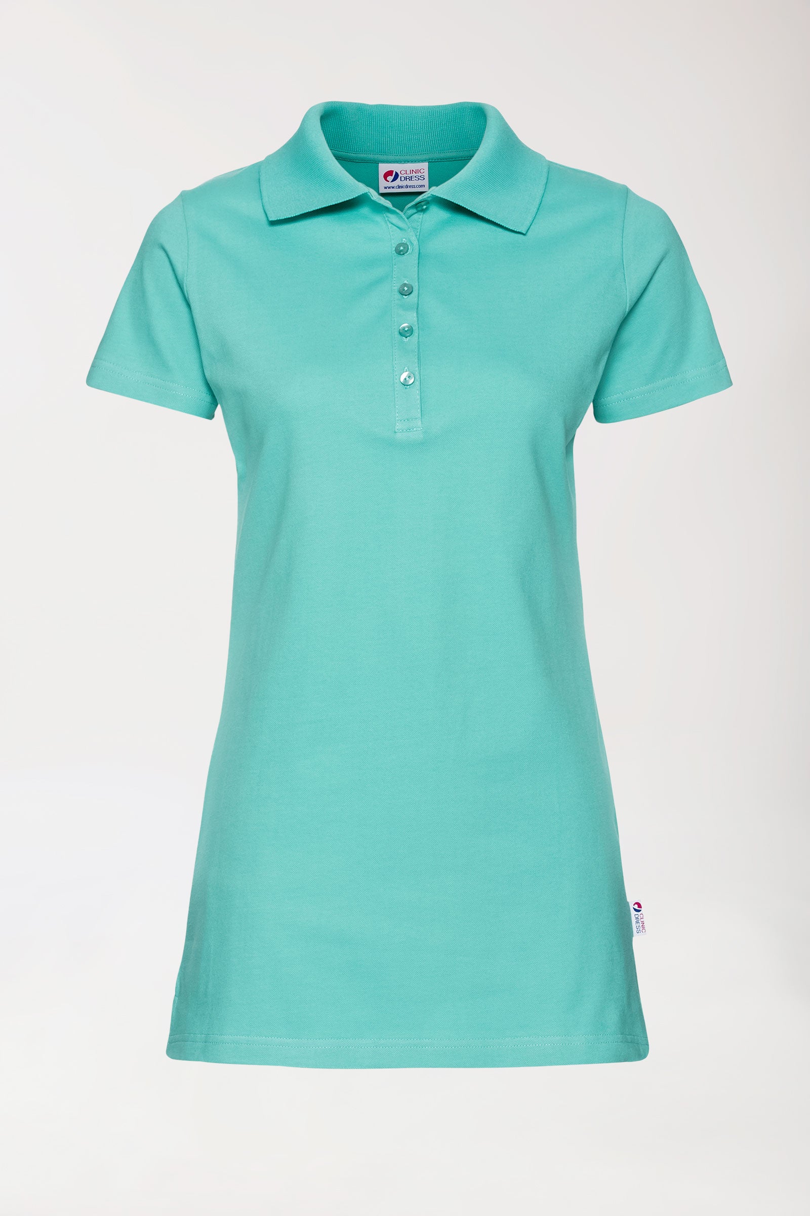 T-shirt long Stretch Femme - Col polo vert d'eau