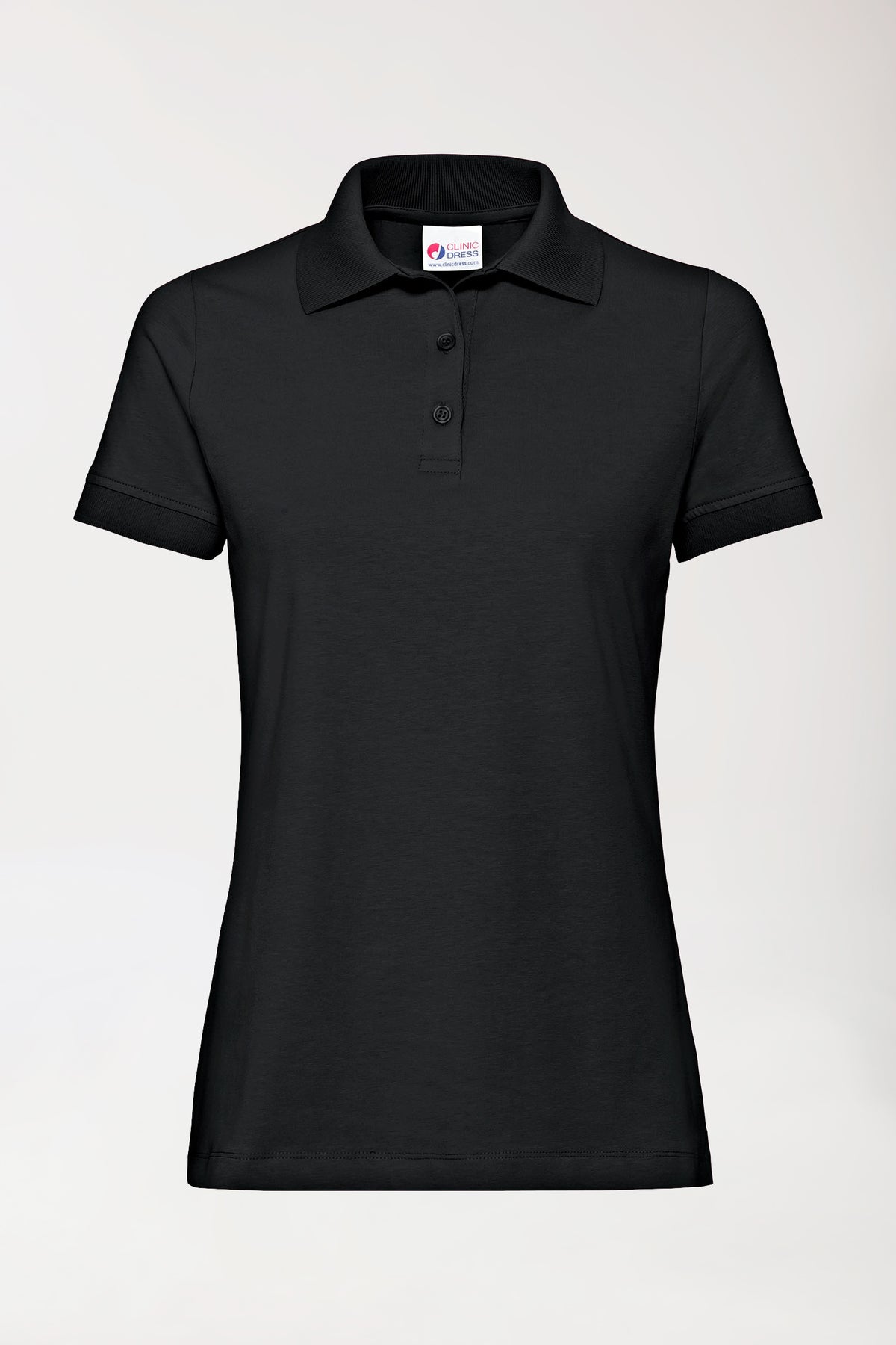 T-shirt Stretch Femme - Col polo - Boutonné noir, Vue de face 