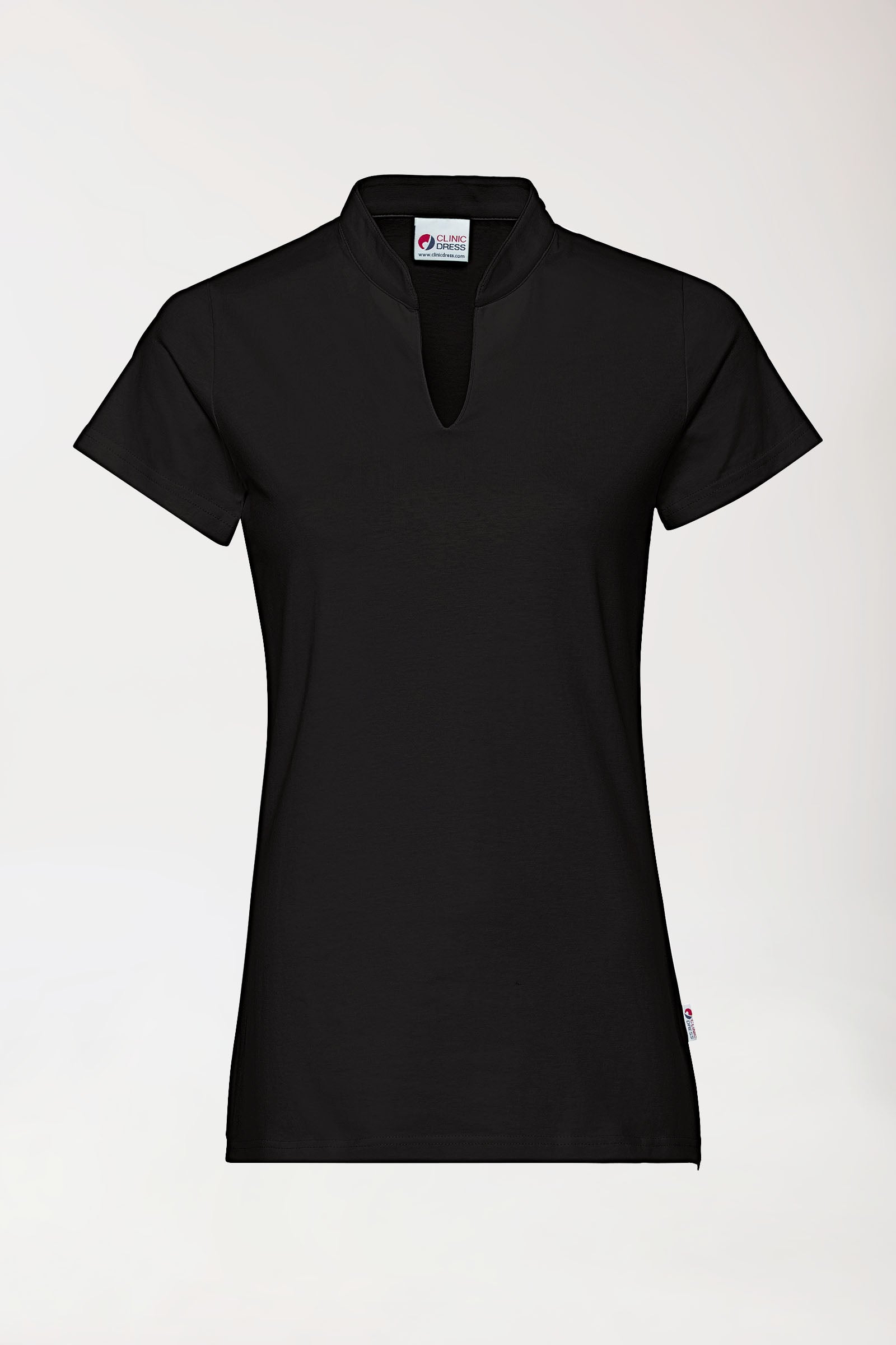 T-shirt Stretch Femme - Col officier noir, Vue de face 