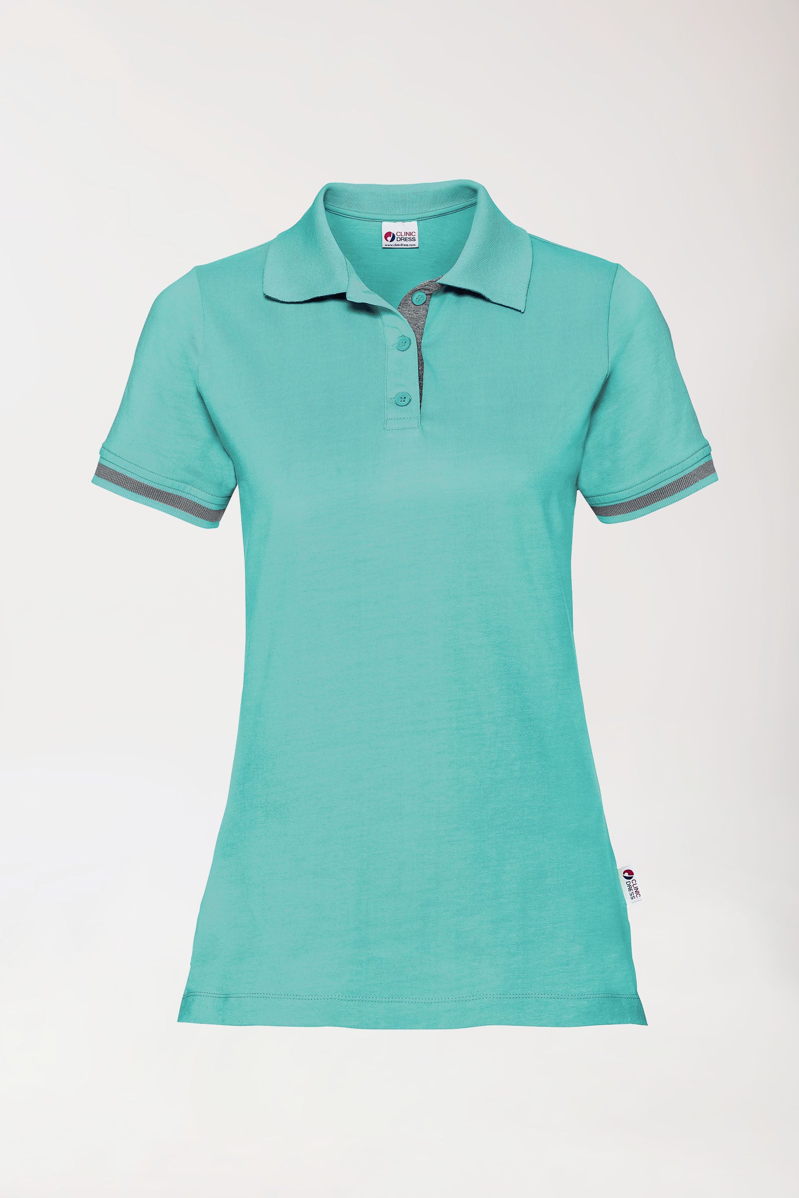 T-shirt Stretch Femme - Col polo vert d'eau/gris chiné foncé