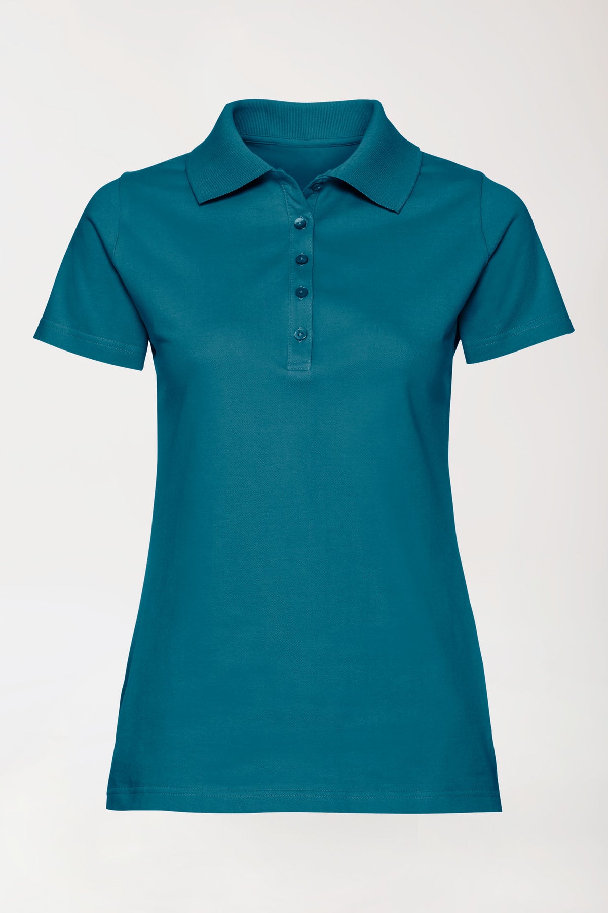 T-shirt Stretch Femme - Col polo vert pétrole, Vue de face 