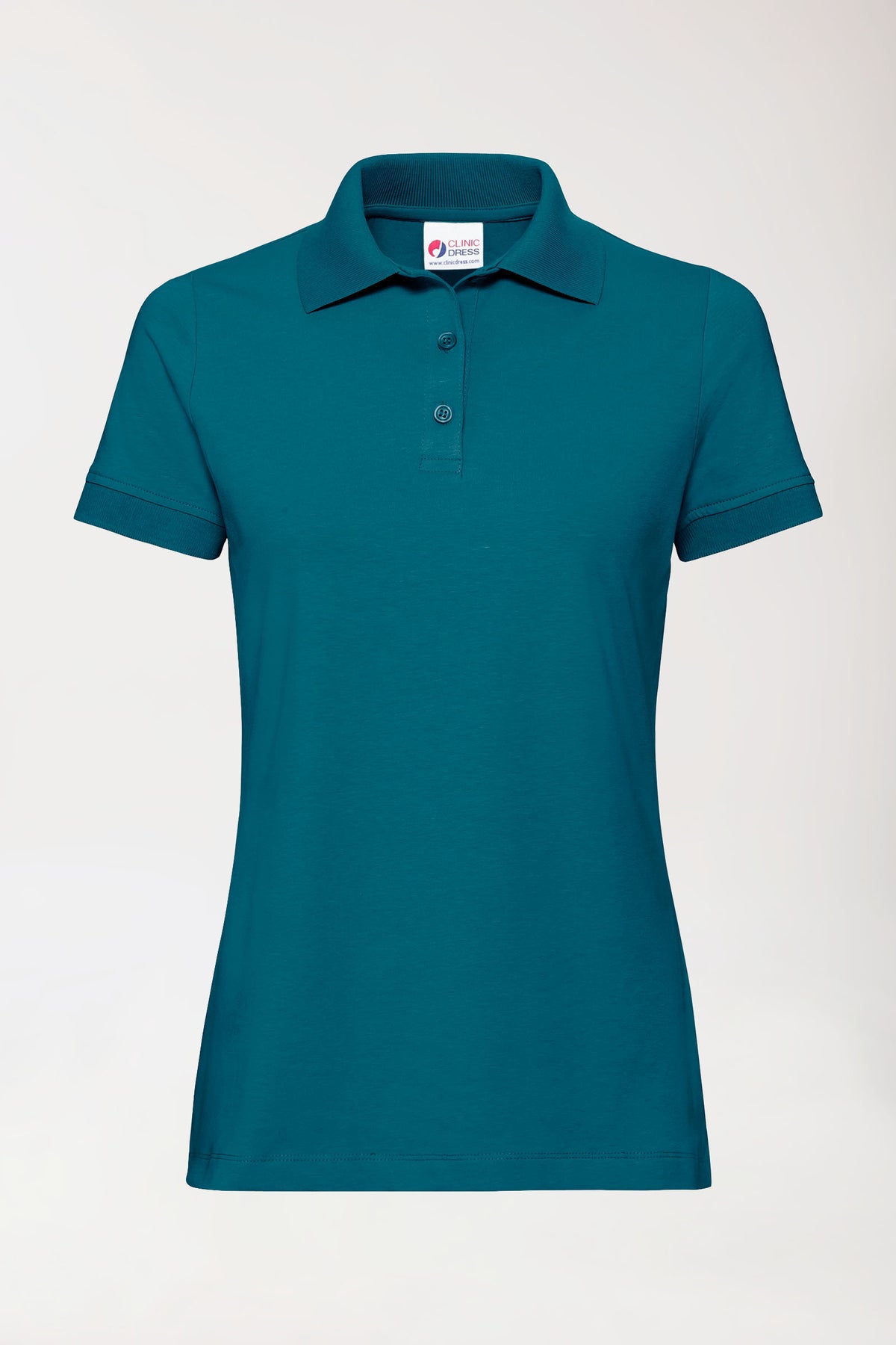 T-shirt Stretch Femme - Col polo - Boutonné vert pétrole, Vue de face 