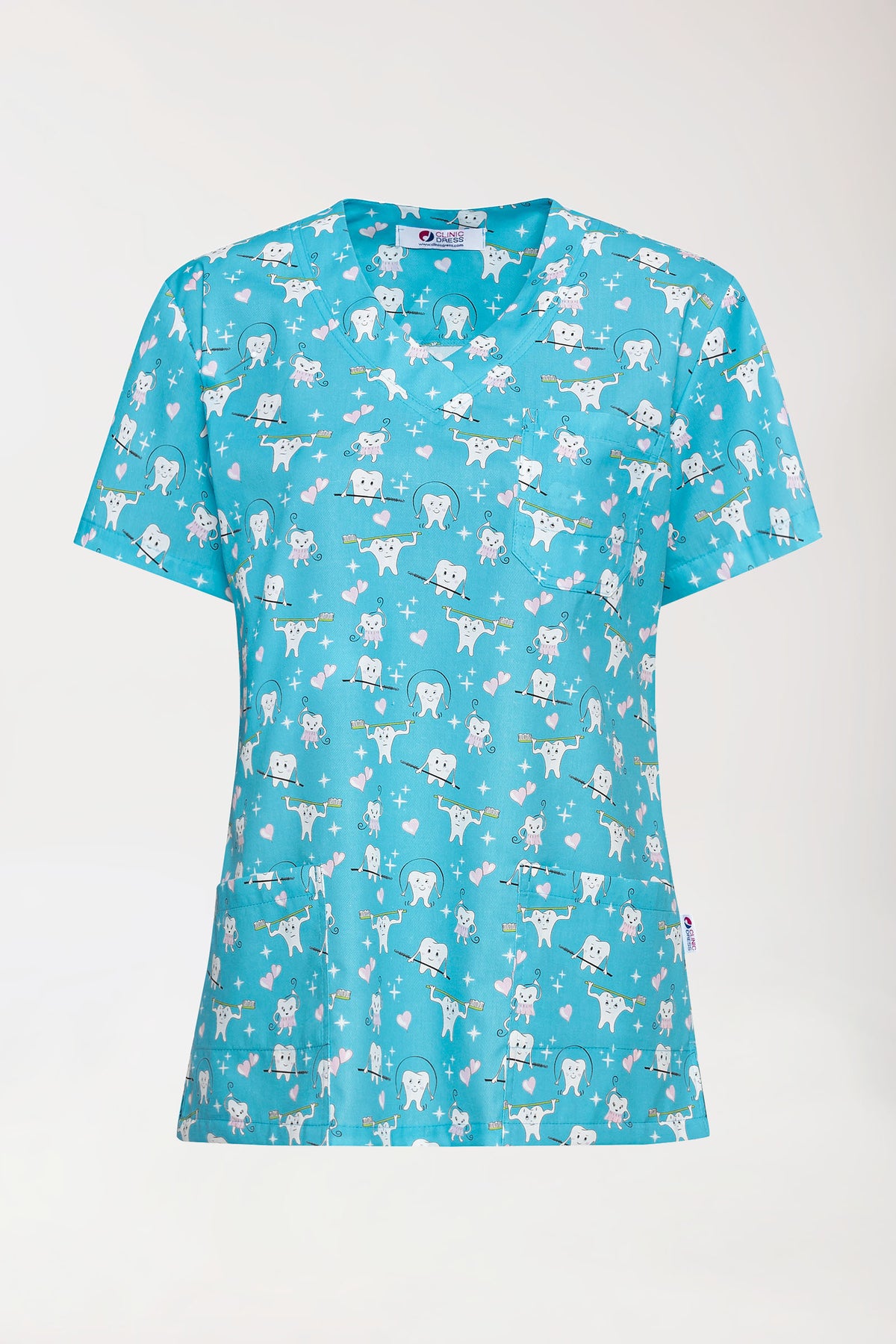 Tunique Femme légère - Imprimée en allover turquoise/blanc/rose, Vue de face 