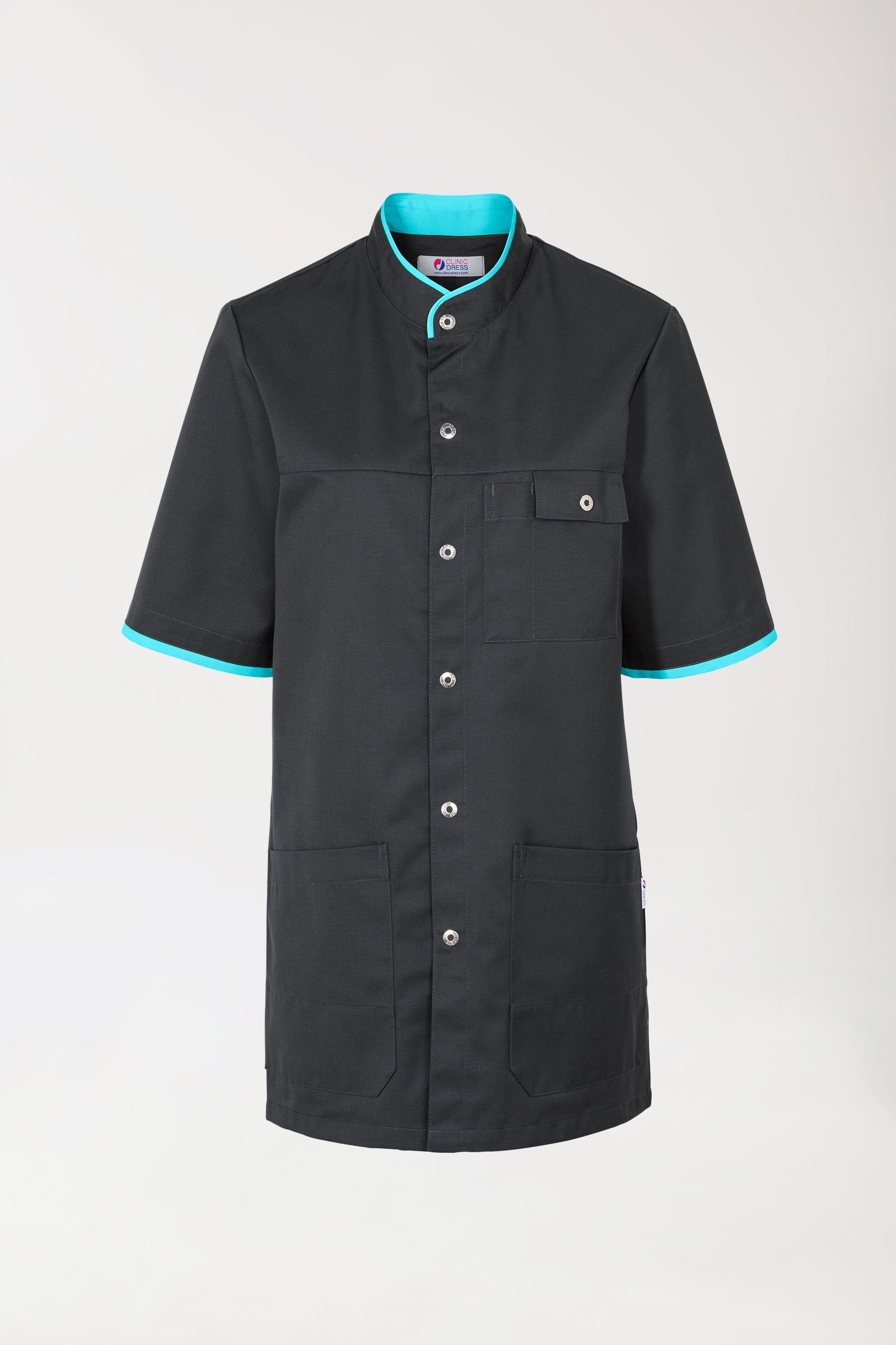 Tunique longue anthracite turquoise homme, Vue de face 