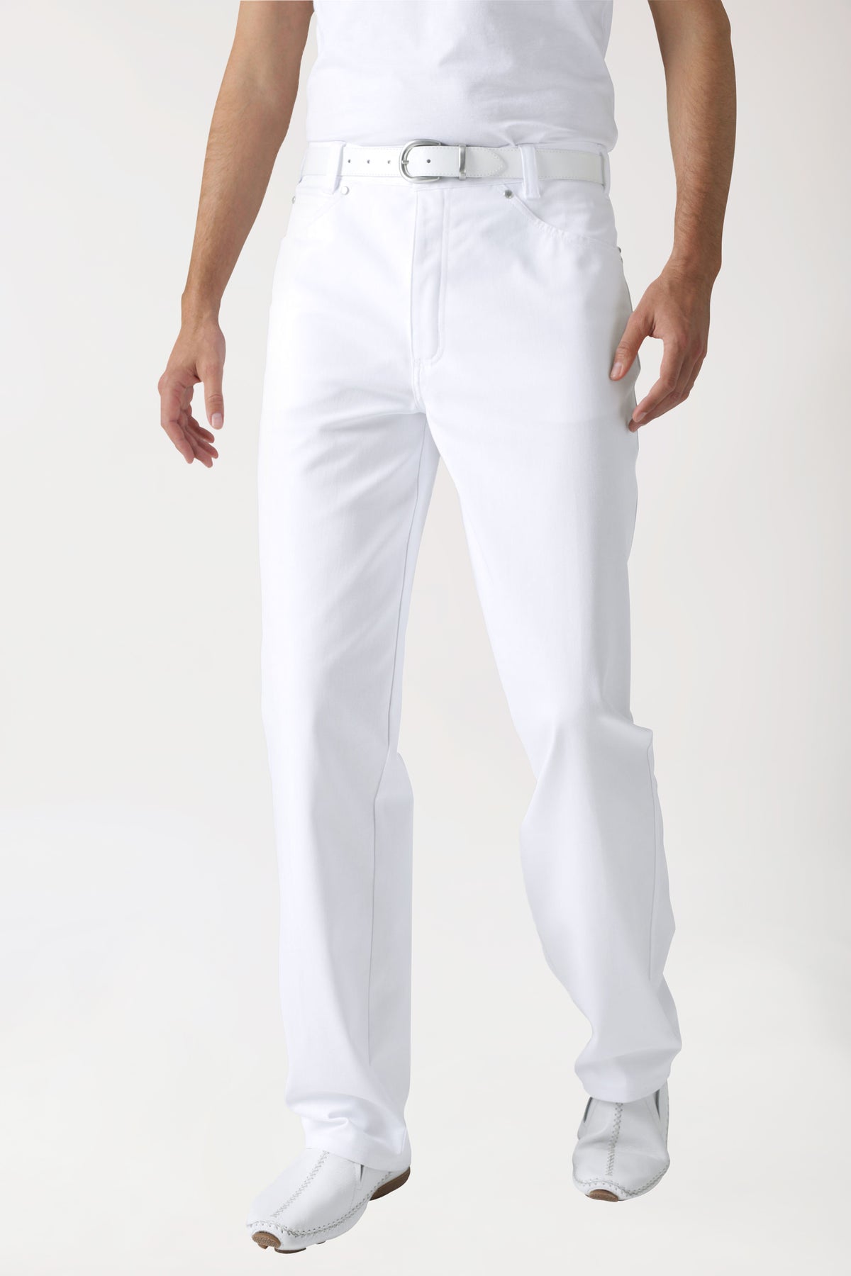 Pantalon 5 poches Homme - look jean blanc, Vue de face 