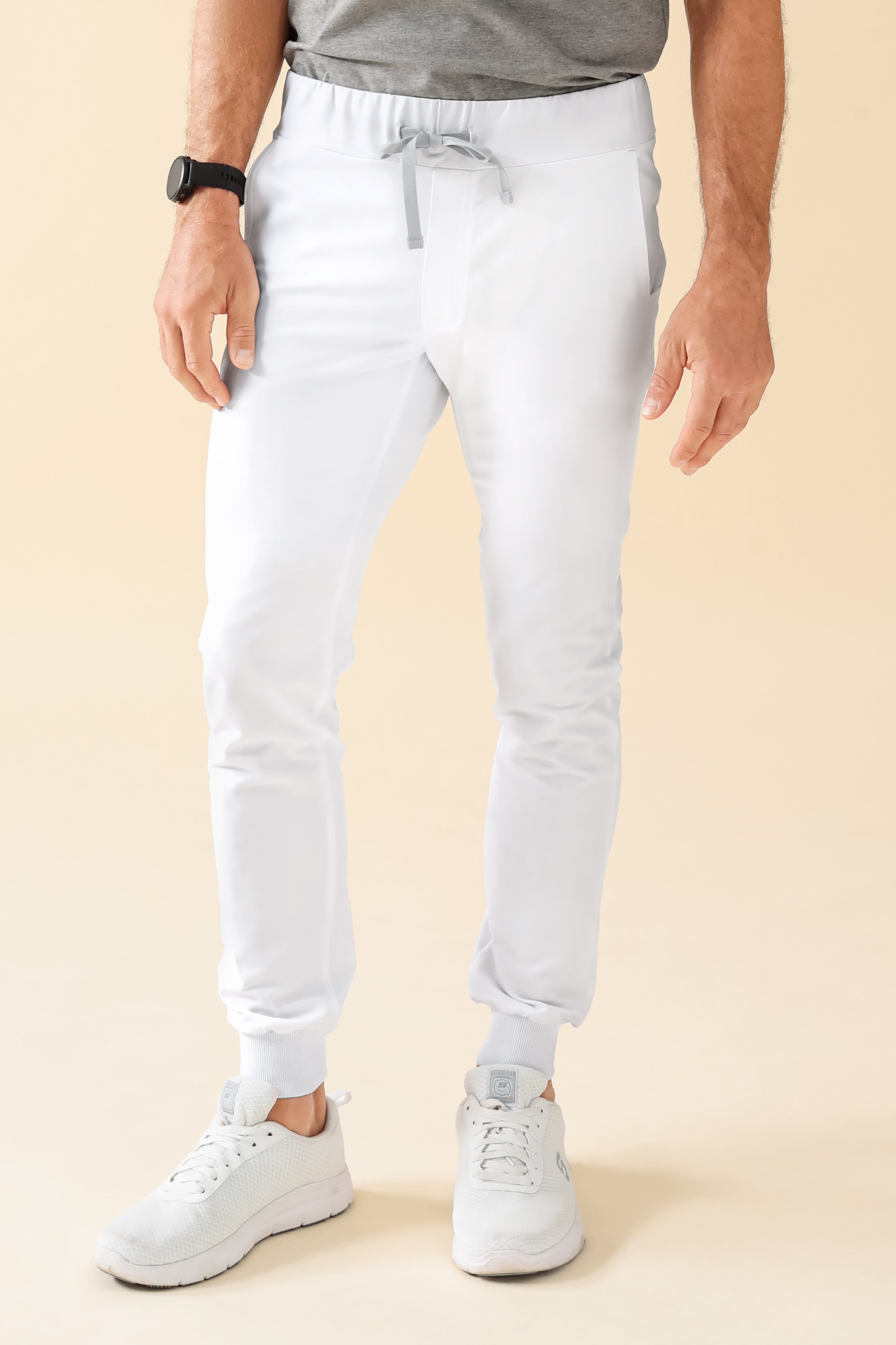 KAERE Pantalon Homme - ourlets côtelés et sans poches cargo blanc