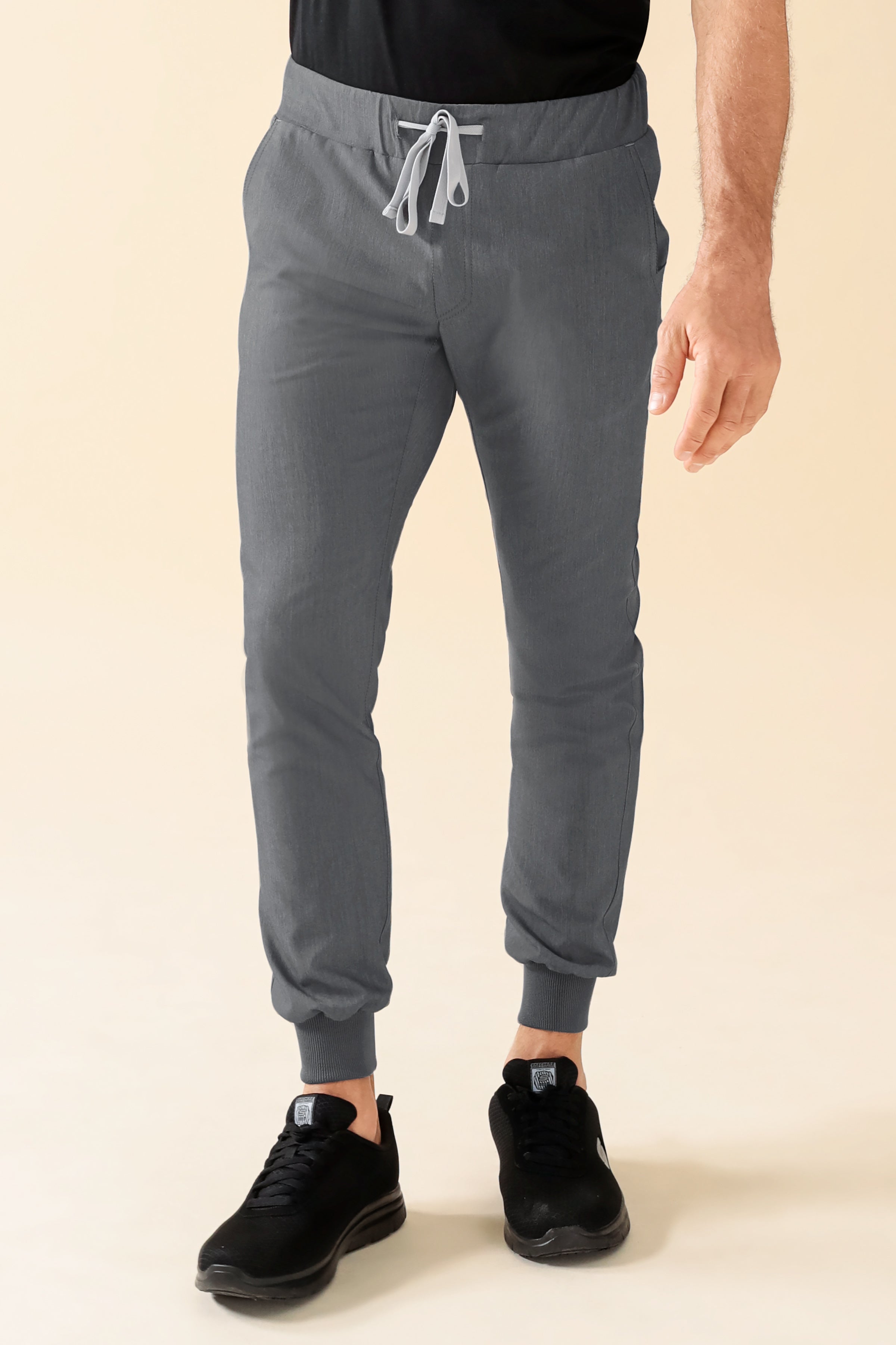 KAERE Pantalon Homme - ourlets côtelés et sans poches cargo gris chiné
