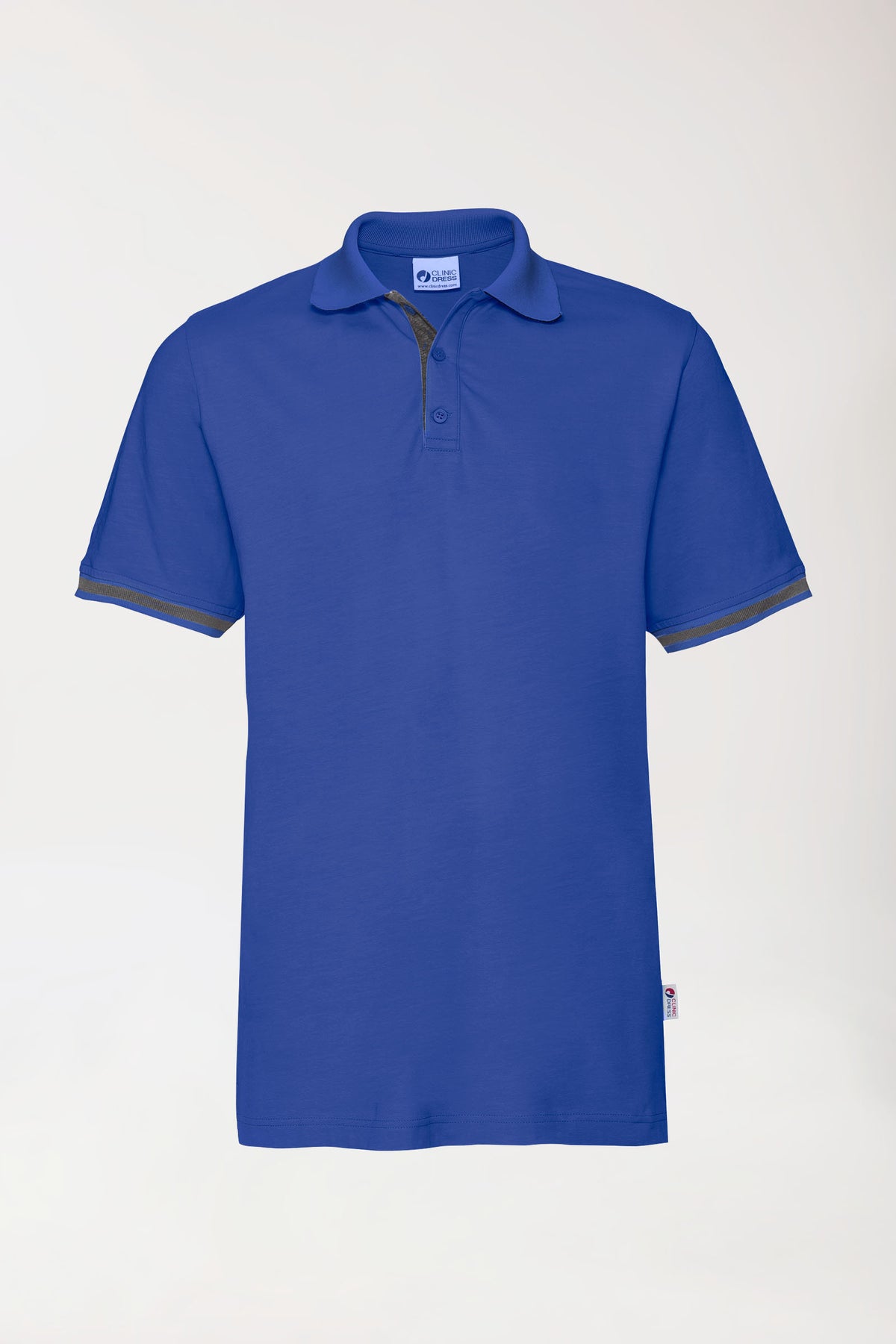 T-shirt Stretch Homme - Col polo bleu roi/gris chiné foncé, Vue de face 