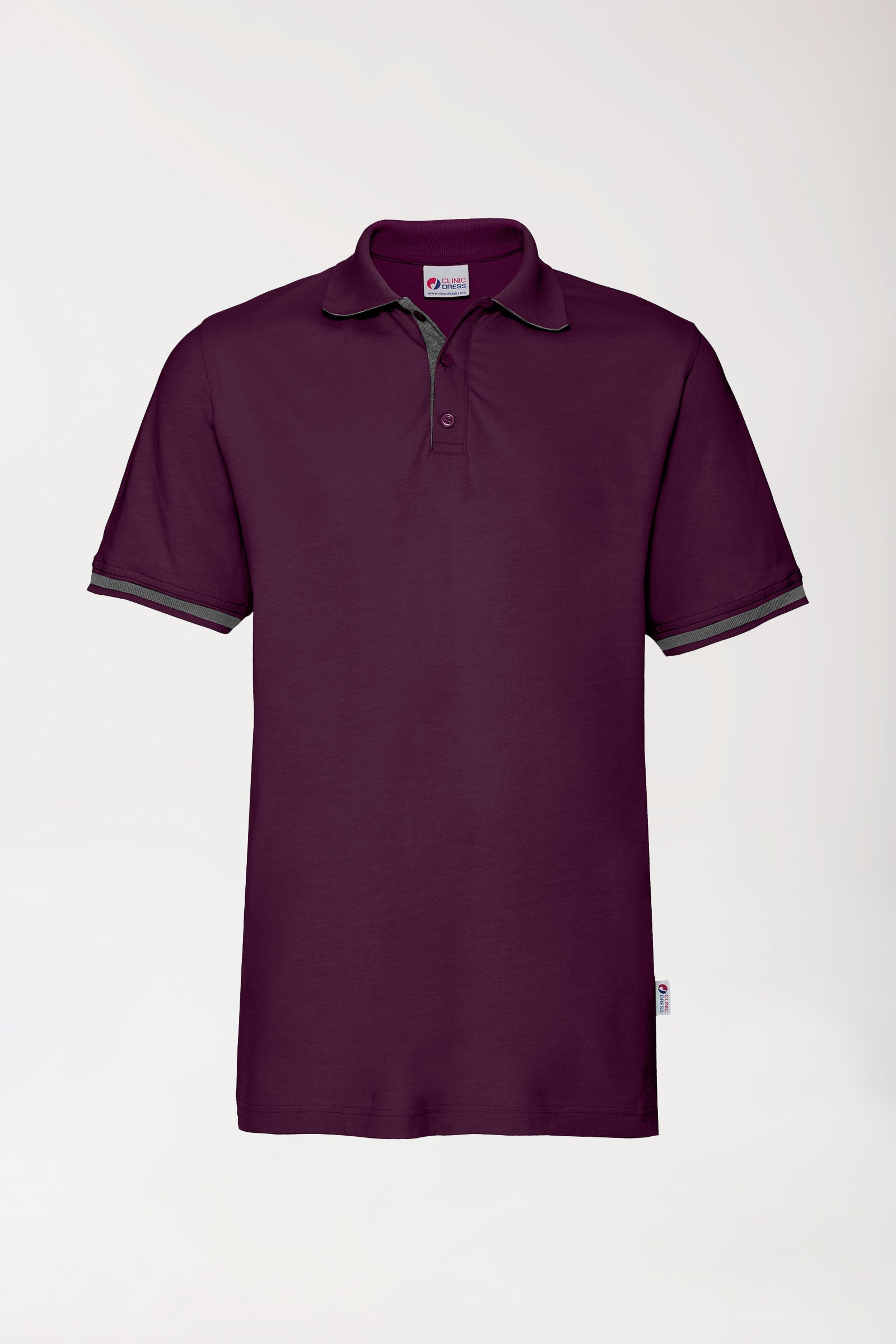 T-shirt Stretch Homme - Col polo prune/gris chiné foncé
