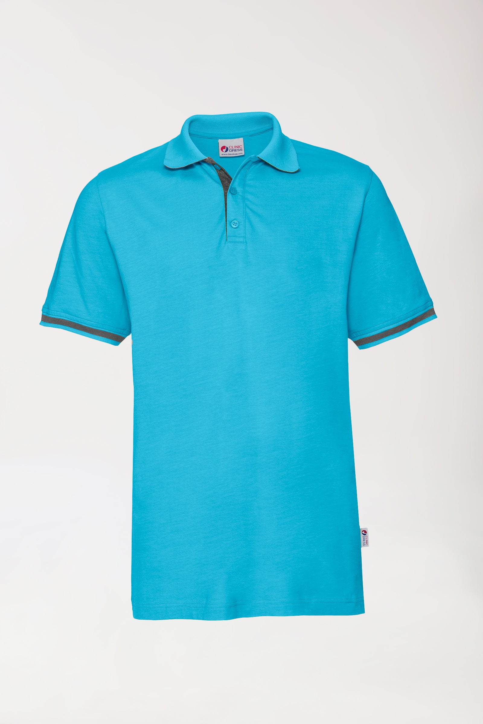 T-shirt Stretch Homme - Col polo turquoise/gris chiné foncé, Vue de face 