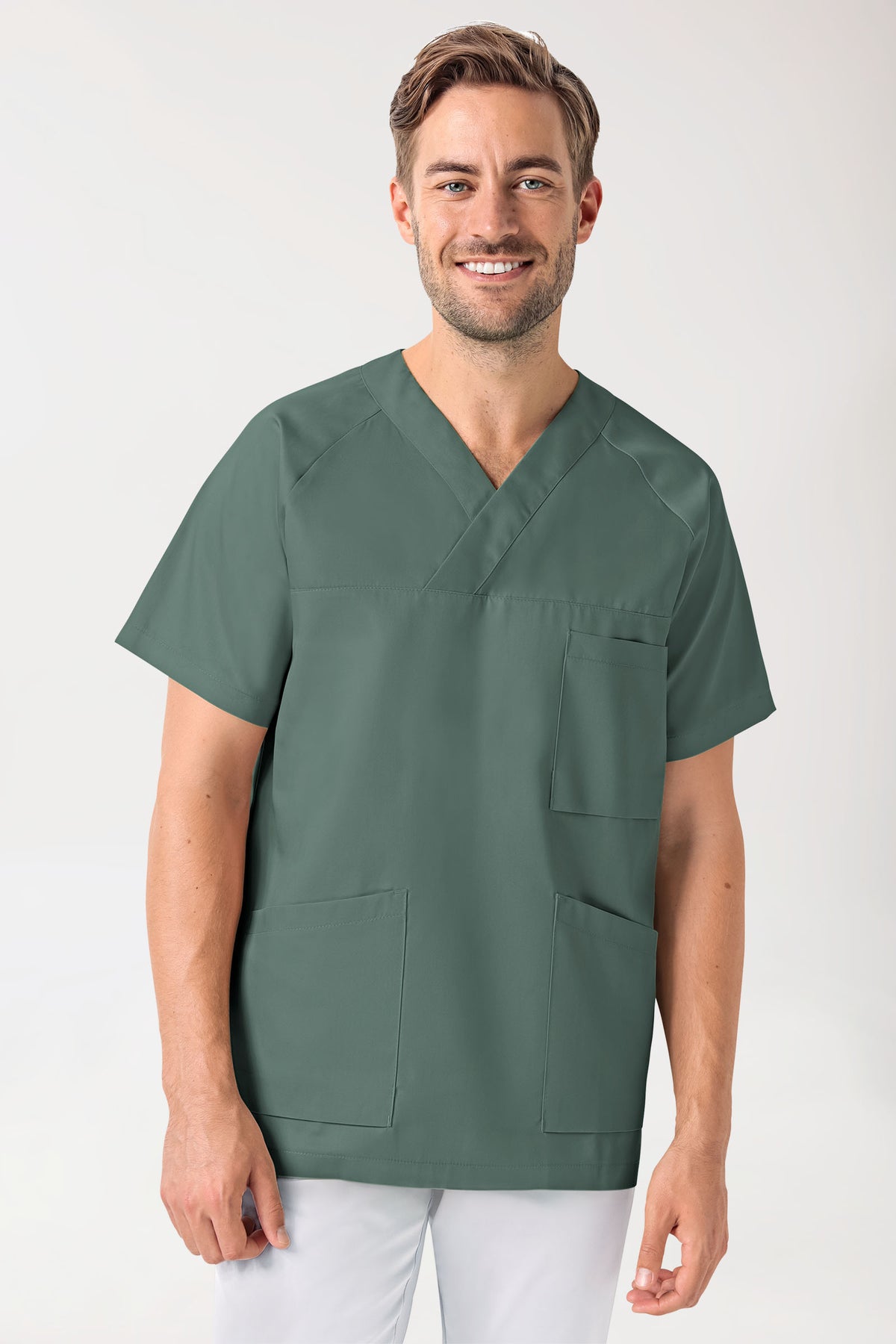 LA tunique médicale homme - Décolleté V vert foncé, Vue de face 