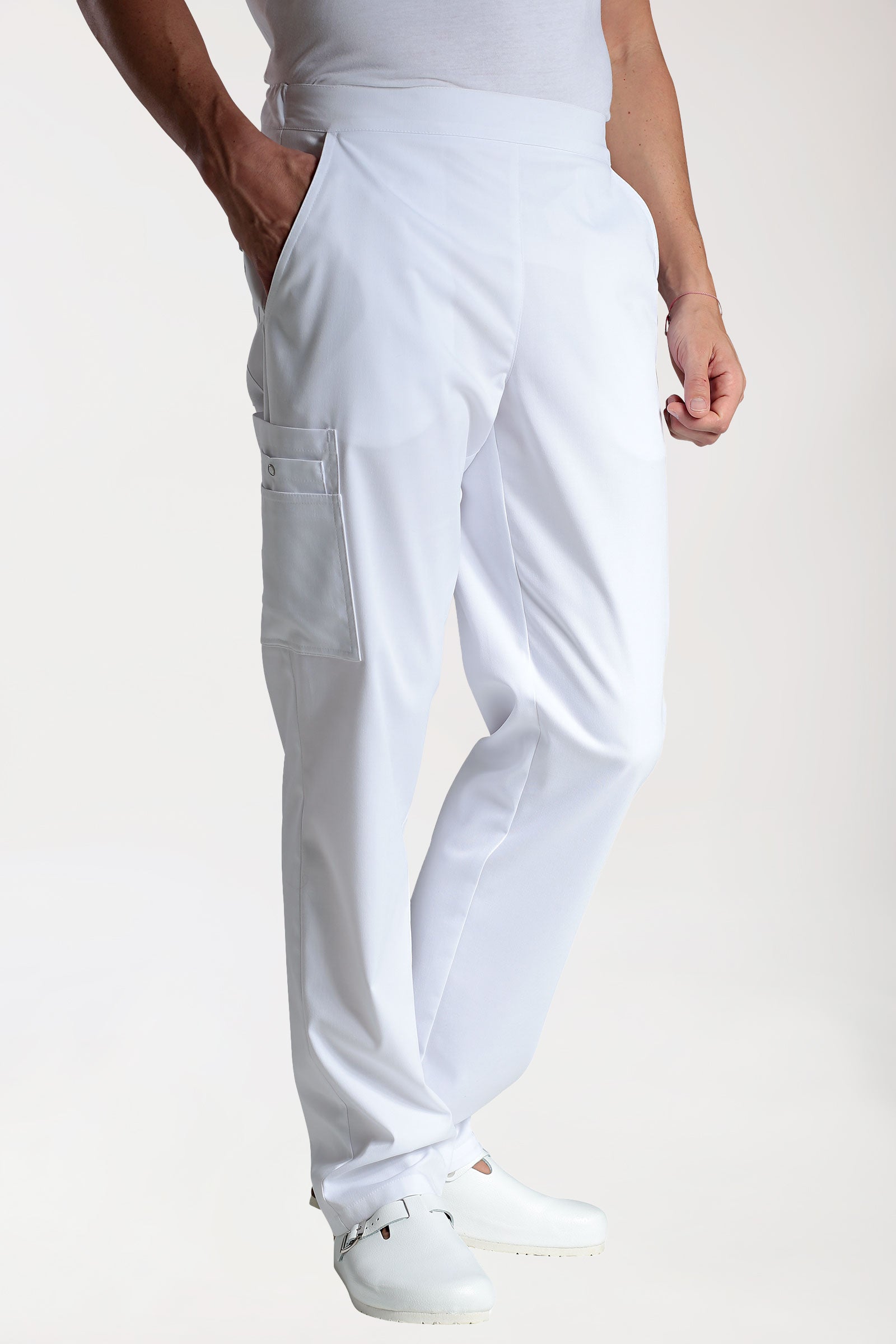 CLINIC STRETCH Pantalon mixte - Poche sur la jambe blanc