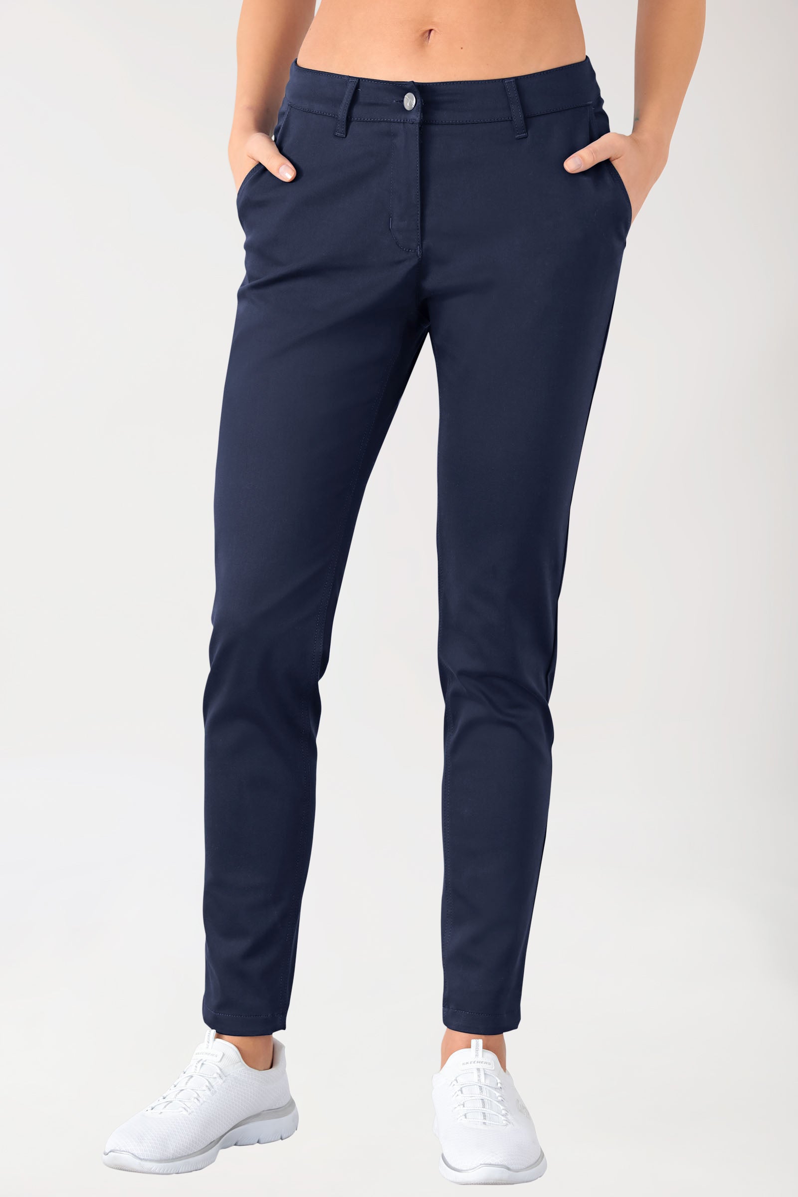 Pantalon Stretch Femme - Style Chino navy, Vue de face 