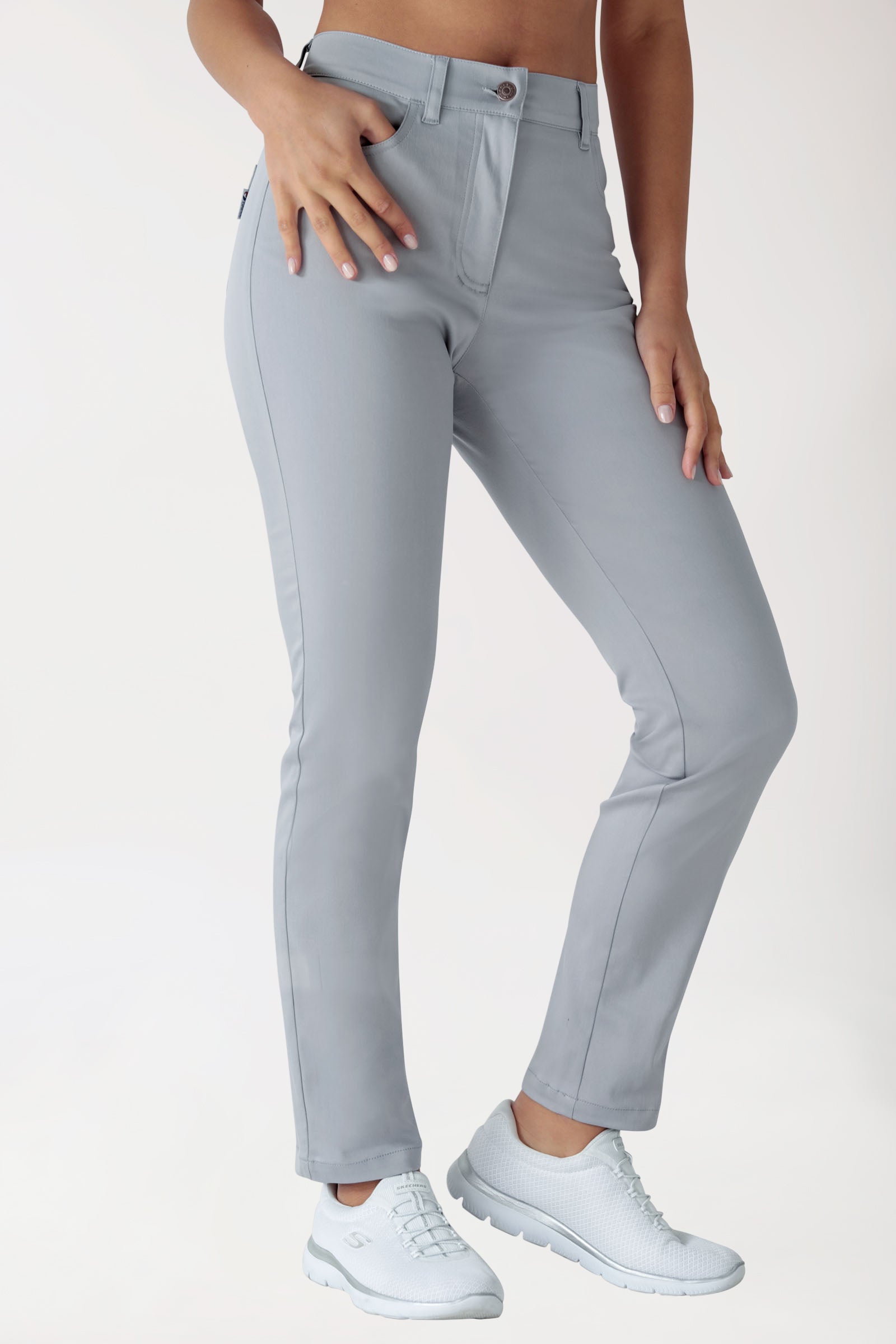 Pantalon 5 poches Femme Stretch - Jambe droite gris, Vue de face 