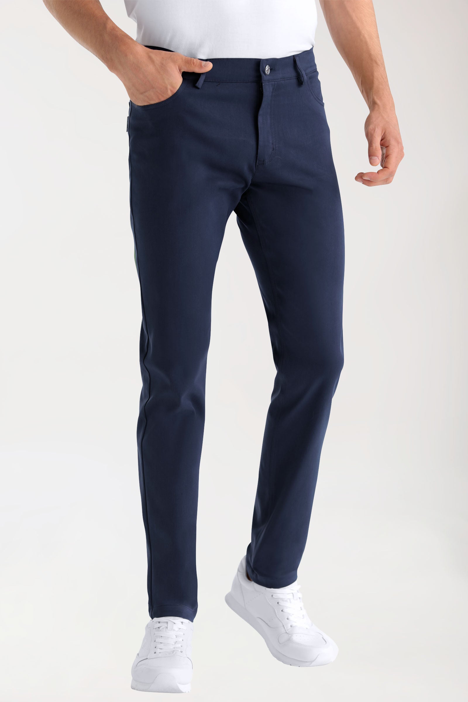 Pantalon 5 poches Homme Stretch - Jambe fine navy, Vue de face 