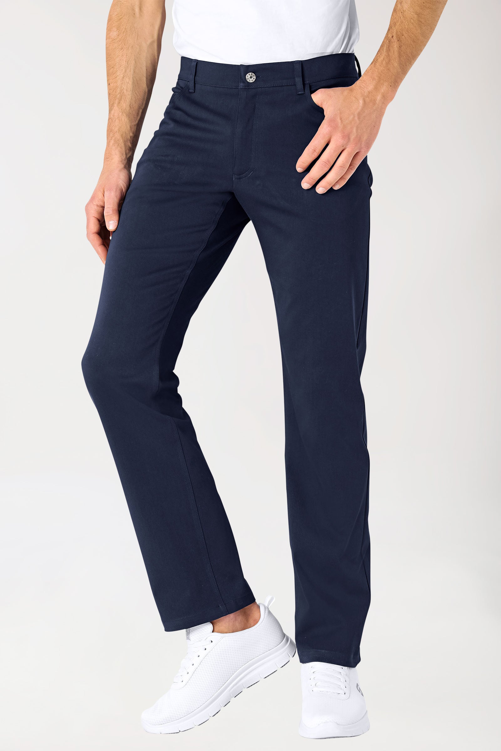 Pantalon 5 poches Homme Stretch -  Jambe droite navy, Vue de face 