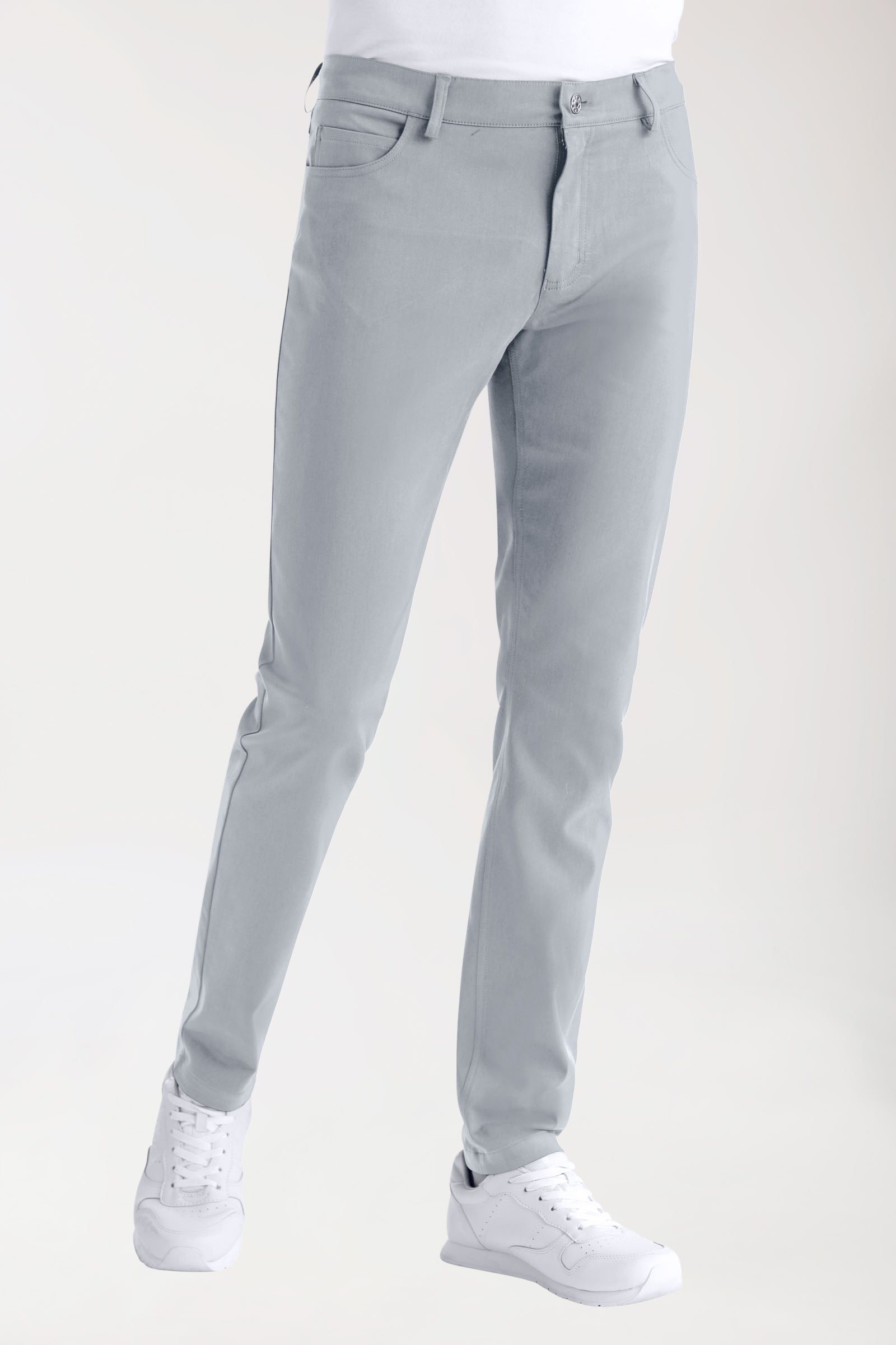 Pantalon 5 poches Homme Stretch - Jambe fine gris, Vue de face 
