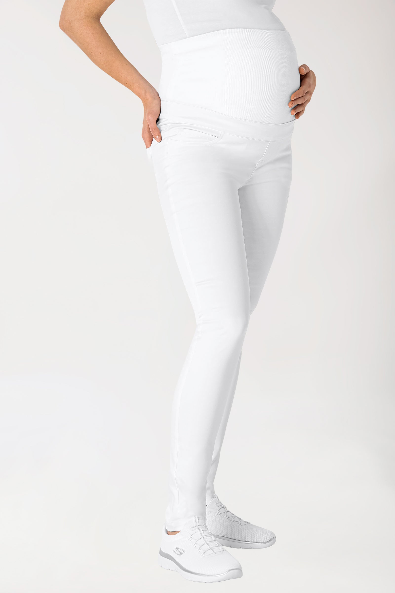 Comfort Stretch Pantalon de grossesse - Ceinture élastique en maille blanc