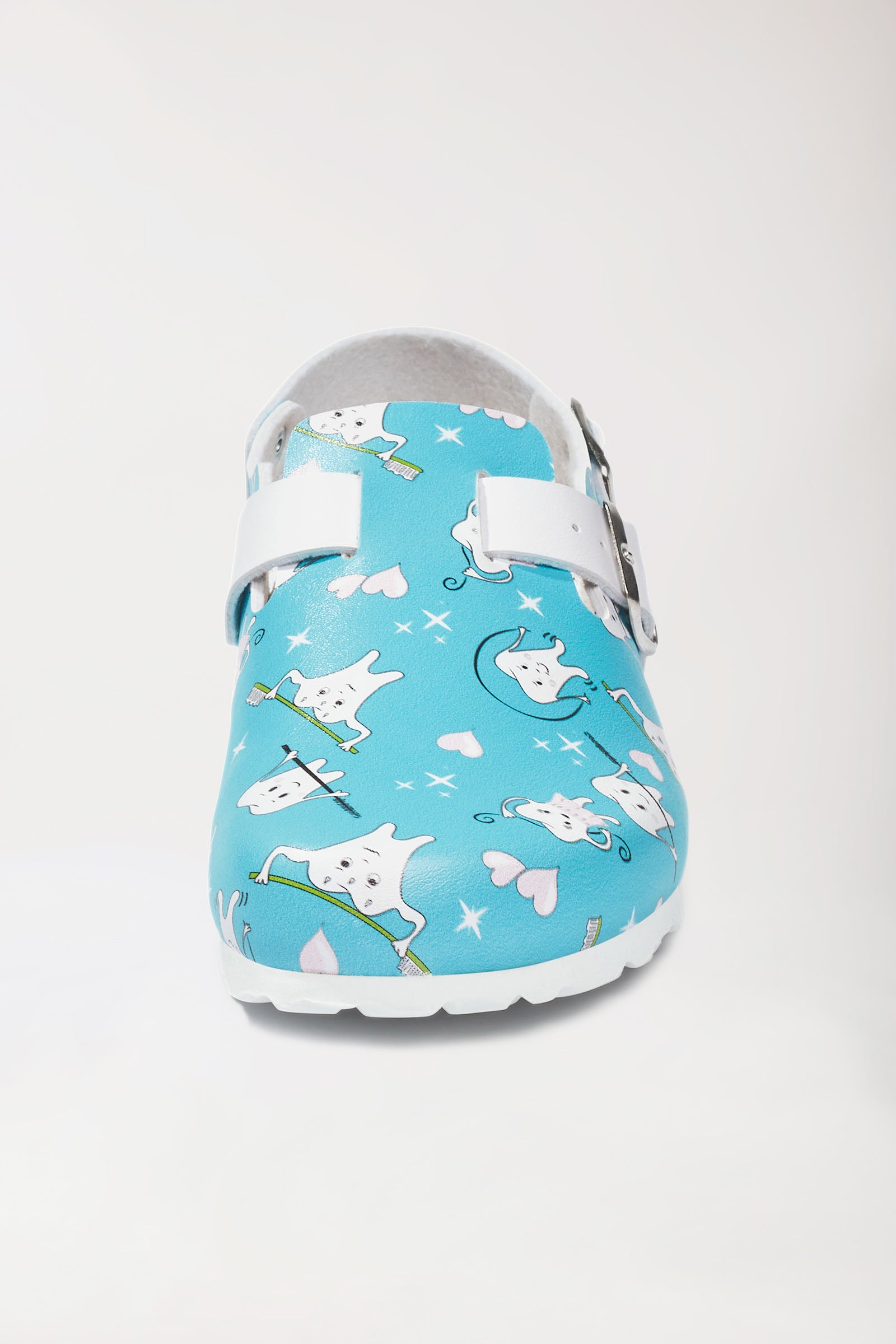 Sabots Femme turquoise/blanc, Vue de face 