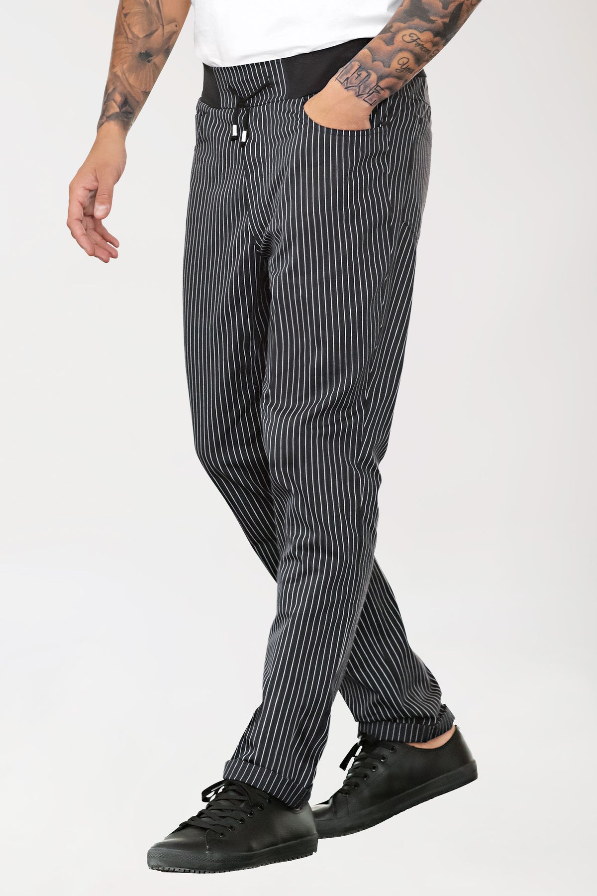 Gastro Pantalon Homme - Ceinture en maille noir/blanc