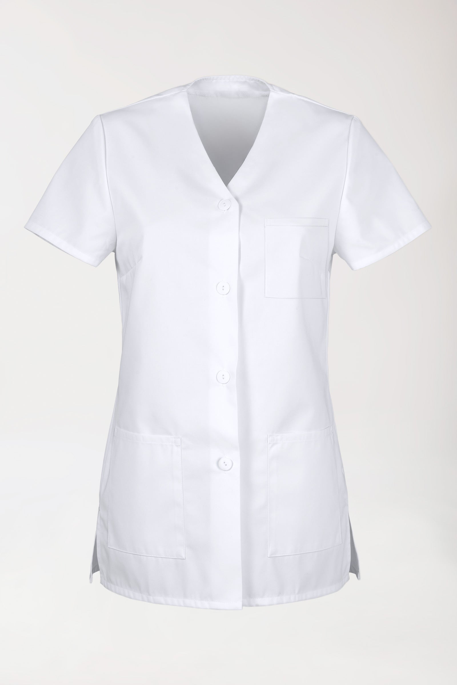 Blouse Beauté Femme - Décolleté V - Boutonnée blanc, Vue de face 